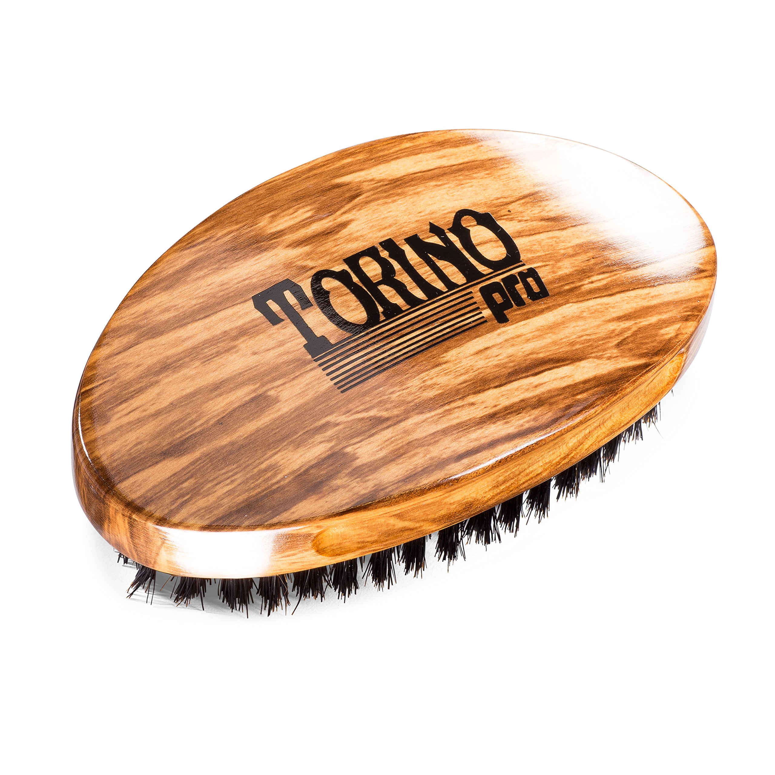 Torino Pro Wave Brush #710 By Brush King - Medium Soft Curve 360 Waves Palm Brush Olive Wood