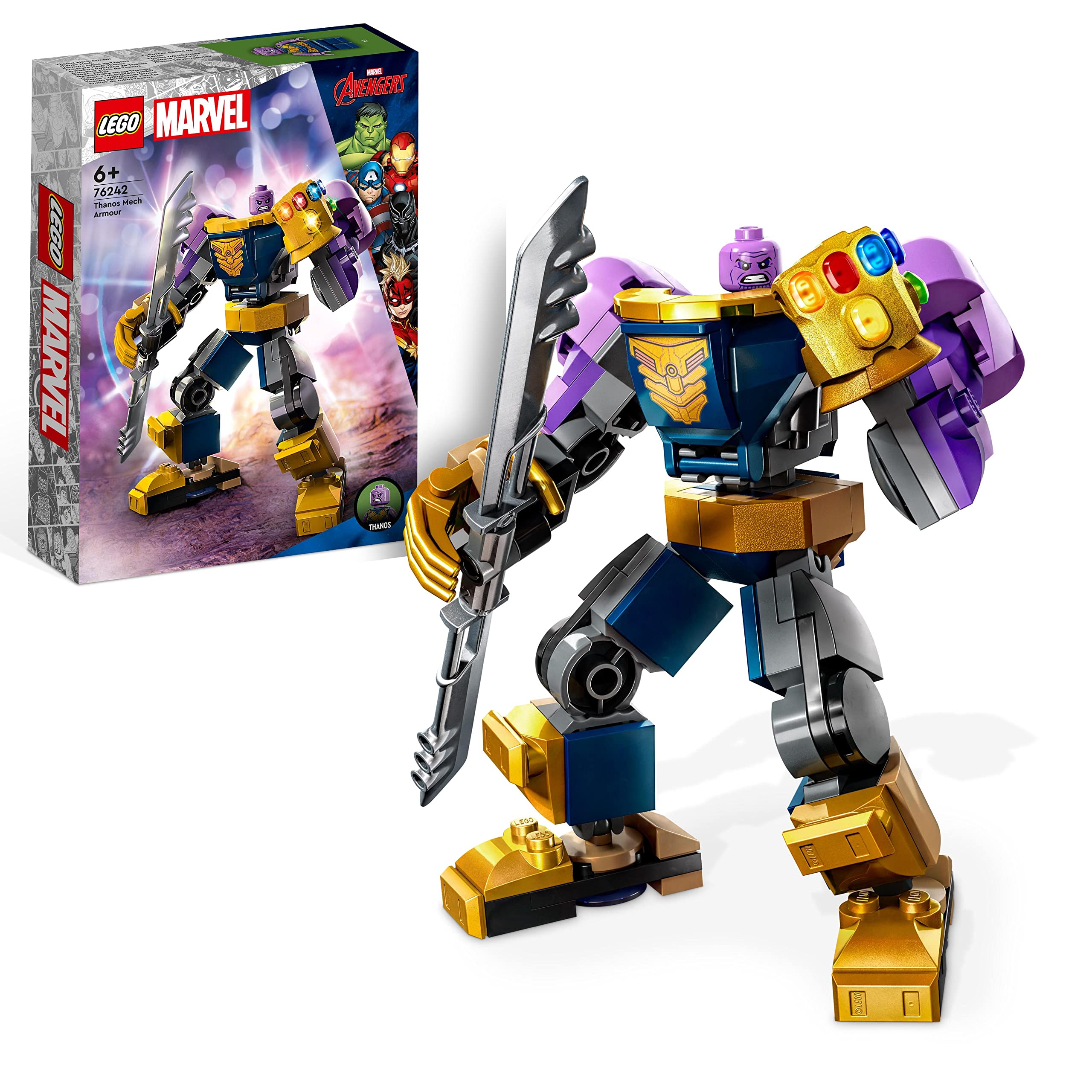 LEGO76242 Marvel Thanos Mech Armour, Avengers Action Figure Set, Building Toy with Infinity Gauntlet & Stones, Collectable Super Hero Gift for Boys and Girls Aged 6 Plus