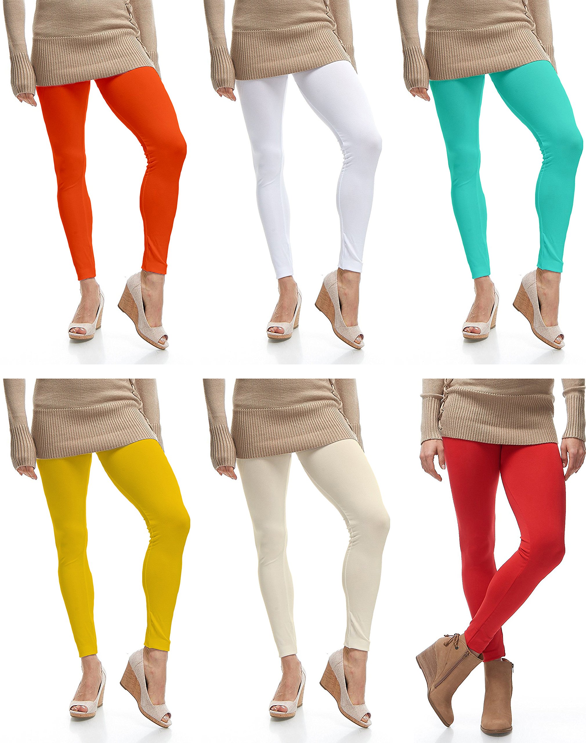 OMIKKA Women's Ankle Length Cotton Lycra Legging (Pack of 6, Free Size)