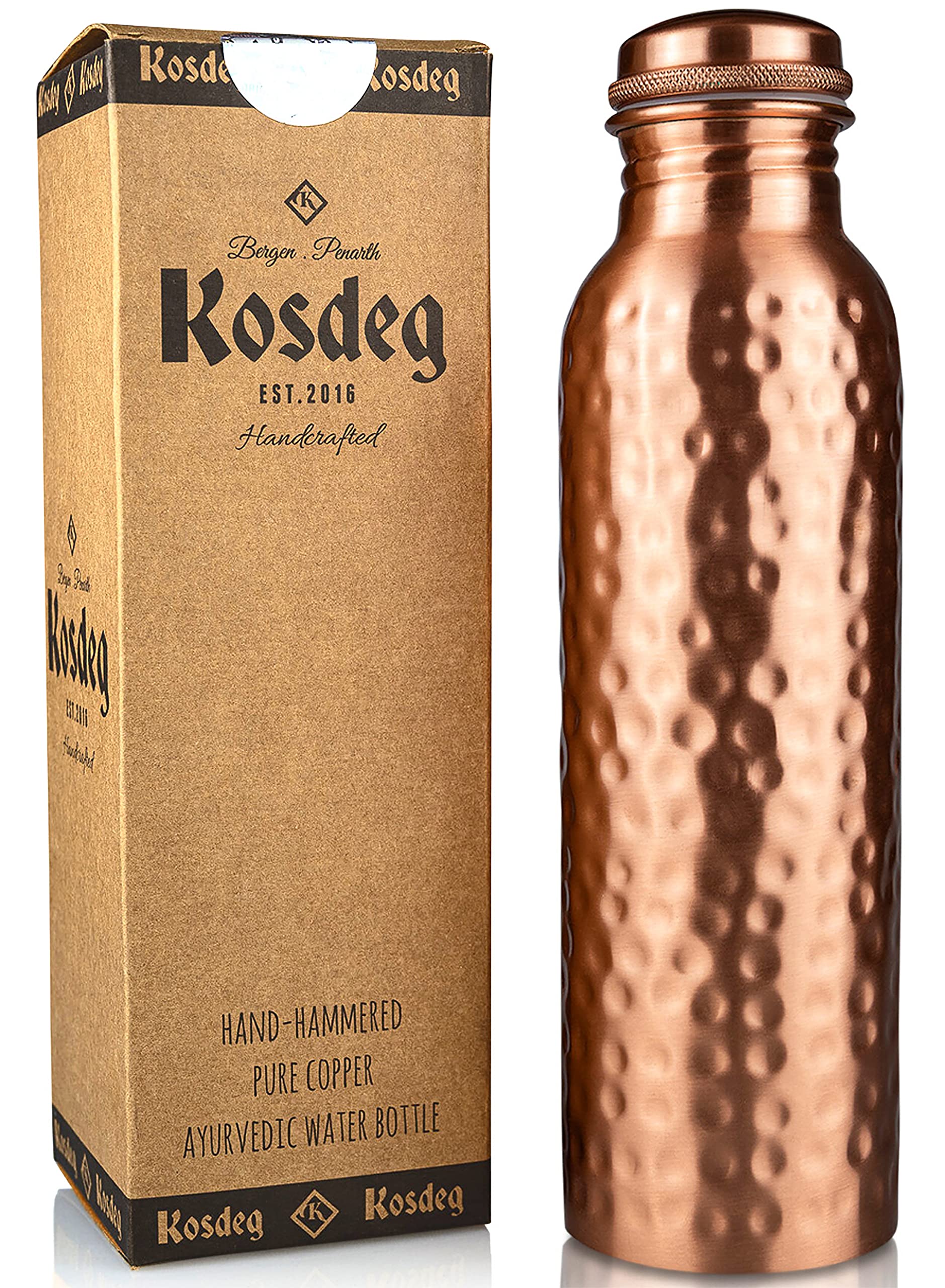 Copper Water Bottle - 34 Oz Extra Large - A Hammered Ayurvedic Pure Copper Vessel For Drinking - Drink More Water, Lower Your Sugar Intake And Enjoy The Health Benefits Immediately