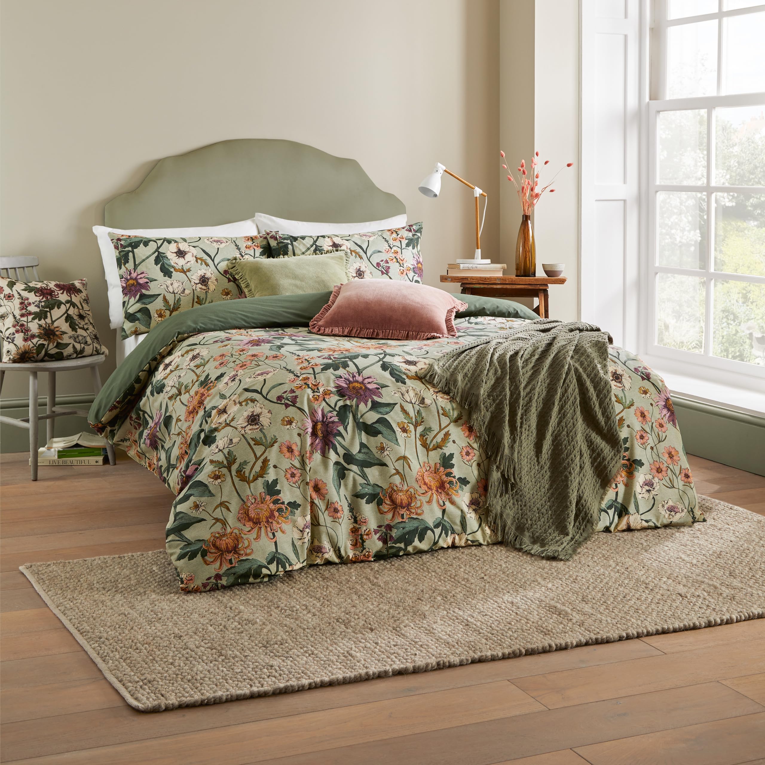 Wylder Nature Wallflower Botanical Duvet Cover Set, Celadon Green