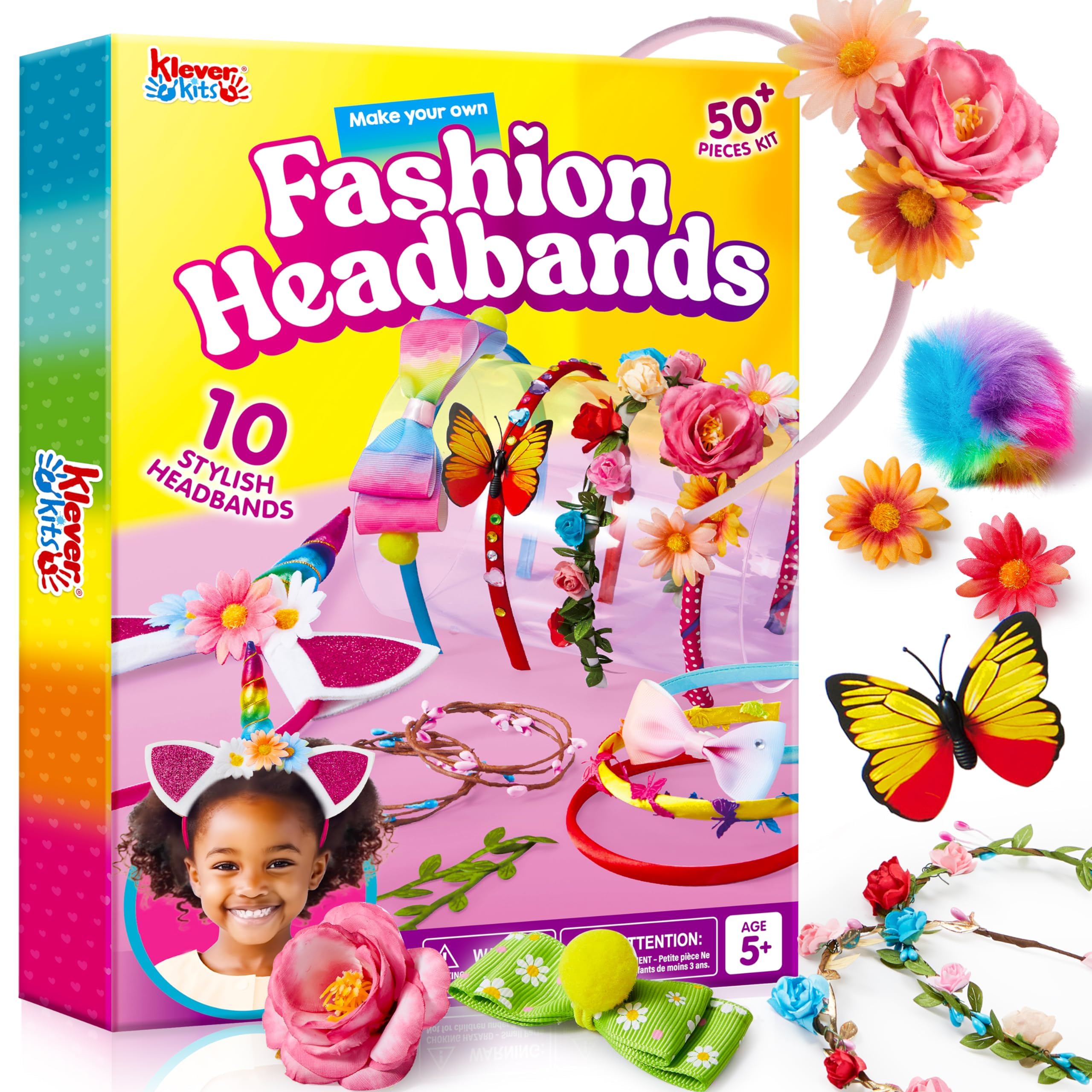 Klever Kits Headband Making Kit for Girls - Make Your Own Fashion Headbands - DIY Hair Accessories Set, DIY Arts and Crafts Gifts for 5 6 7+ Year Old