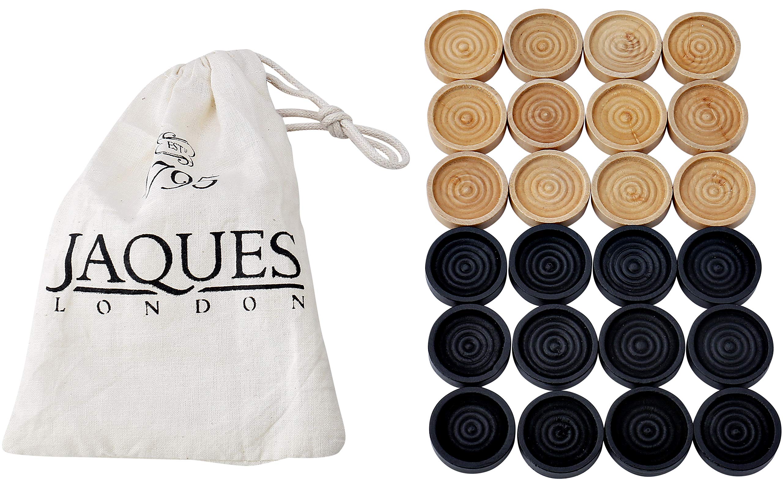 Jaques of London Draughts Pieces | Draughts Set in a Drawstring Bag | Quality Stackable Checkers Pieces for Playing with Your Draughts Board Game | Since 1795