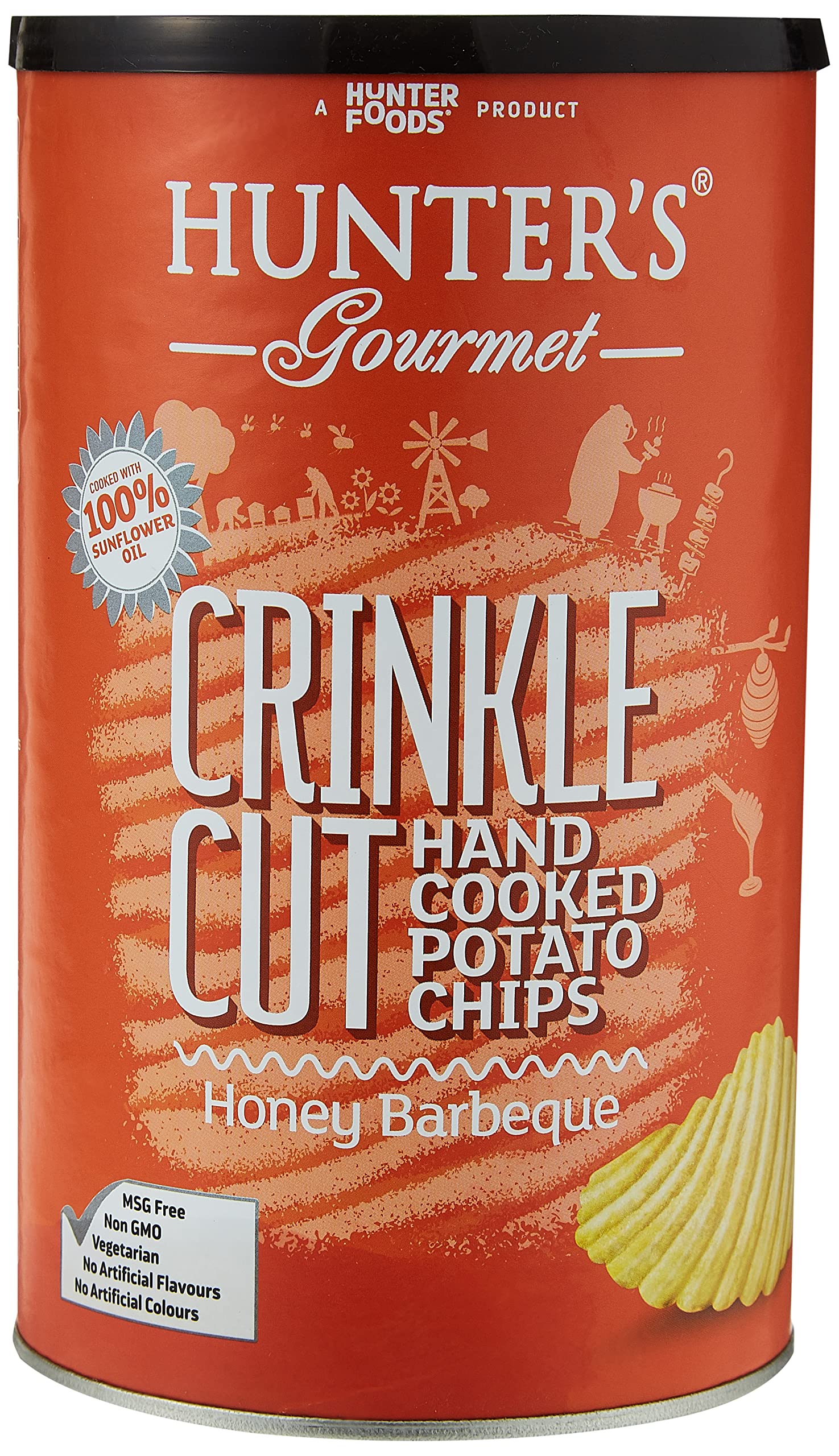 Hunter's Gourmet Crinkle Cut Hand Cooked Potato Chips Honey Barbeque, 140 Gm