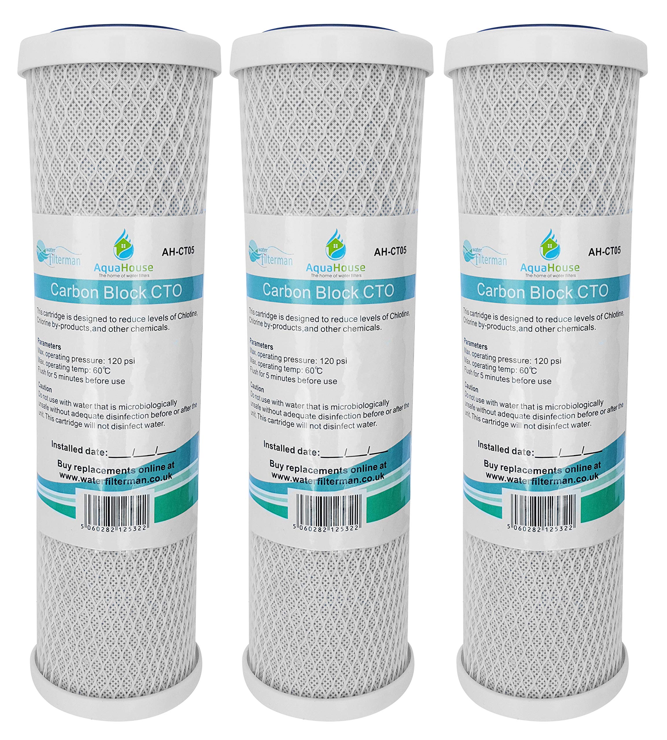 3X AquaHouse 10" Carbon Block CTO Water Filter Cartridges for Drinking Water, Reverse Osmosis Systems, fits All 10" Filter Housings