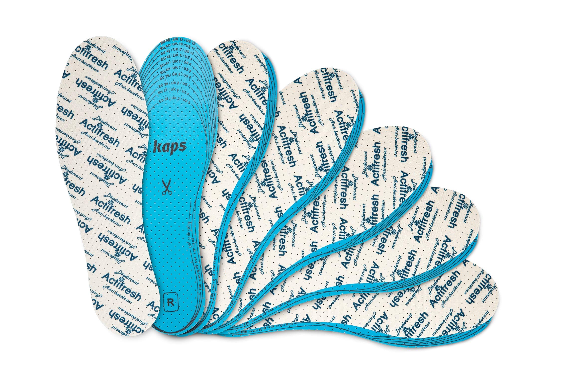 KapsKaps Actifresh Hygienic Shoe Insoles, Swiss Antibacterial, Cut-to-Fit, 6-Pair Set