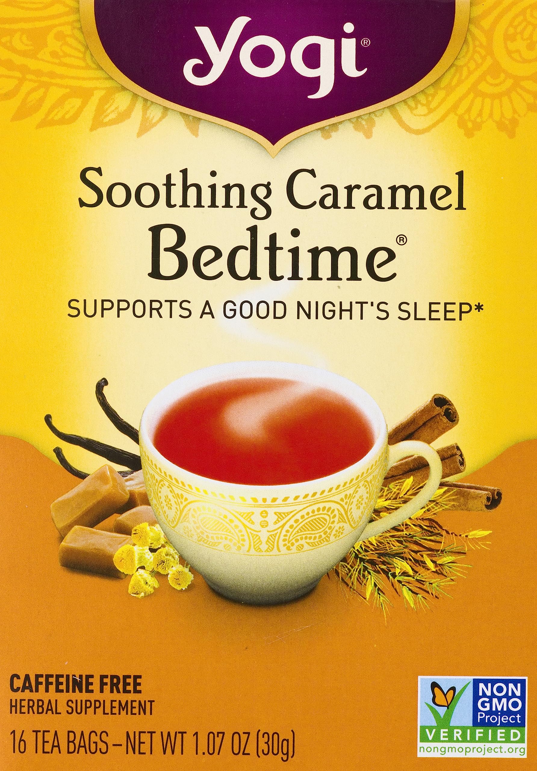 Yogi Bedtime Herbal Tea Caffeine Free Soothing Caramel, 16 Count