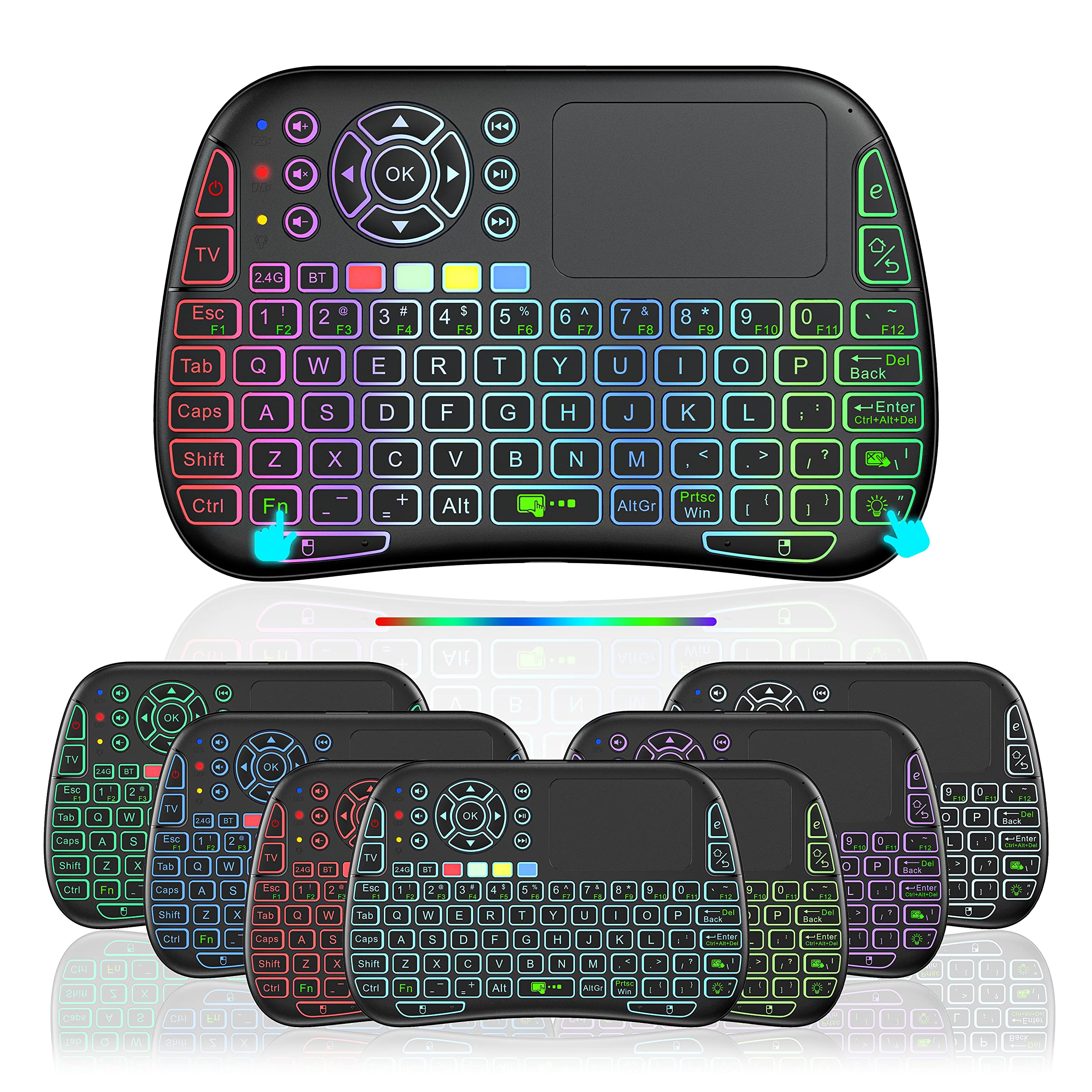 Mini Voice Bluetooth Keyboard, Rechargeable Wireless Keyboard with Touchpad, Backlit Small Keyboard with IR Learning, 2.4G WiFi/BT5.0 Mode Connection for PC, TV Box, iOS, Android, Window, Mac OS