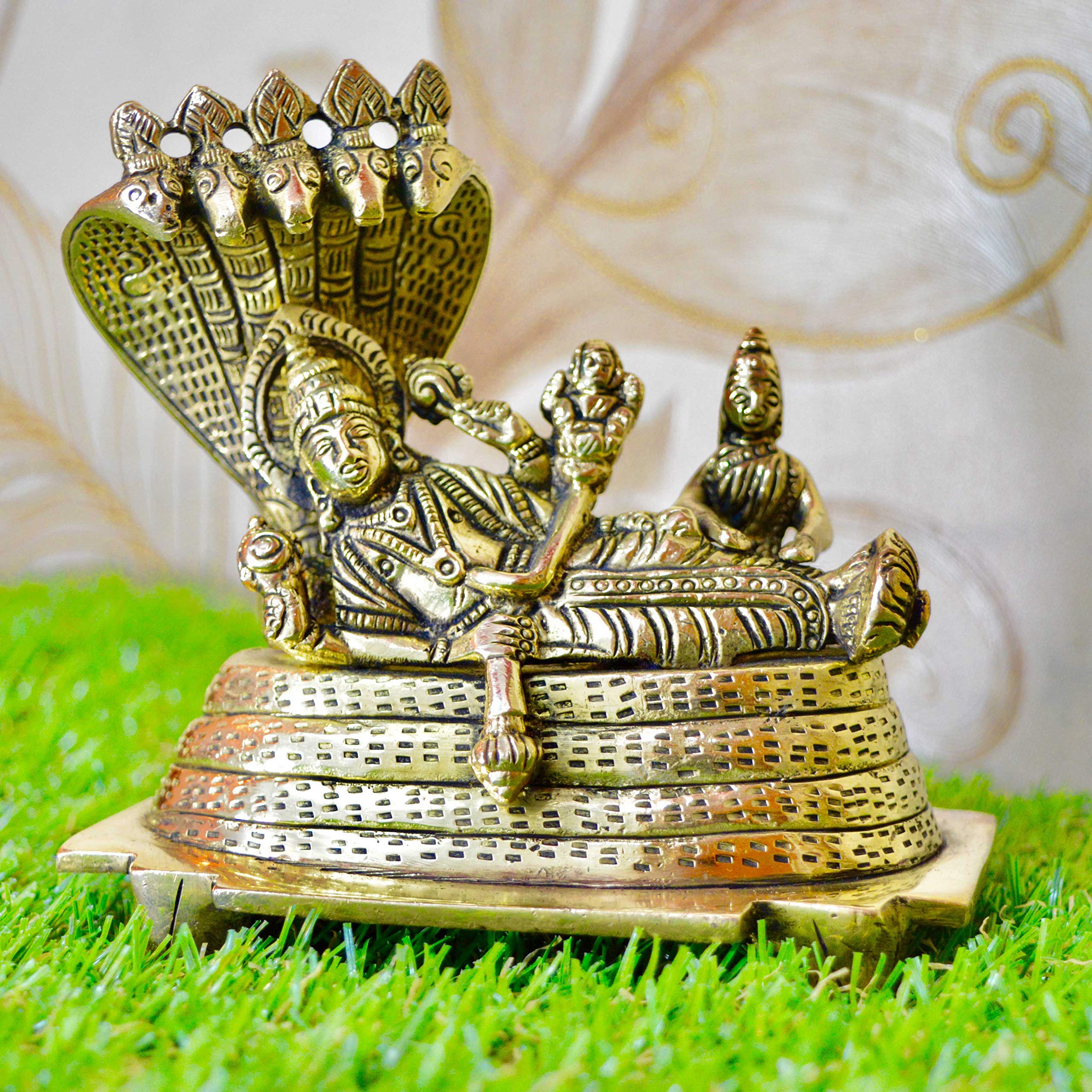 AakratiVishnu Laxmi Sitting On Sheshnag - Lord Narayan Rest in Vainkunt Dham Metal Idol 4.5 inch