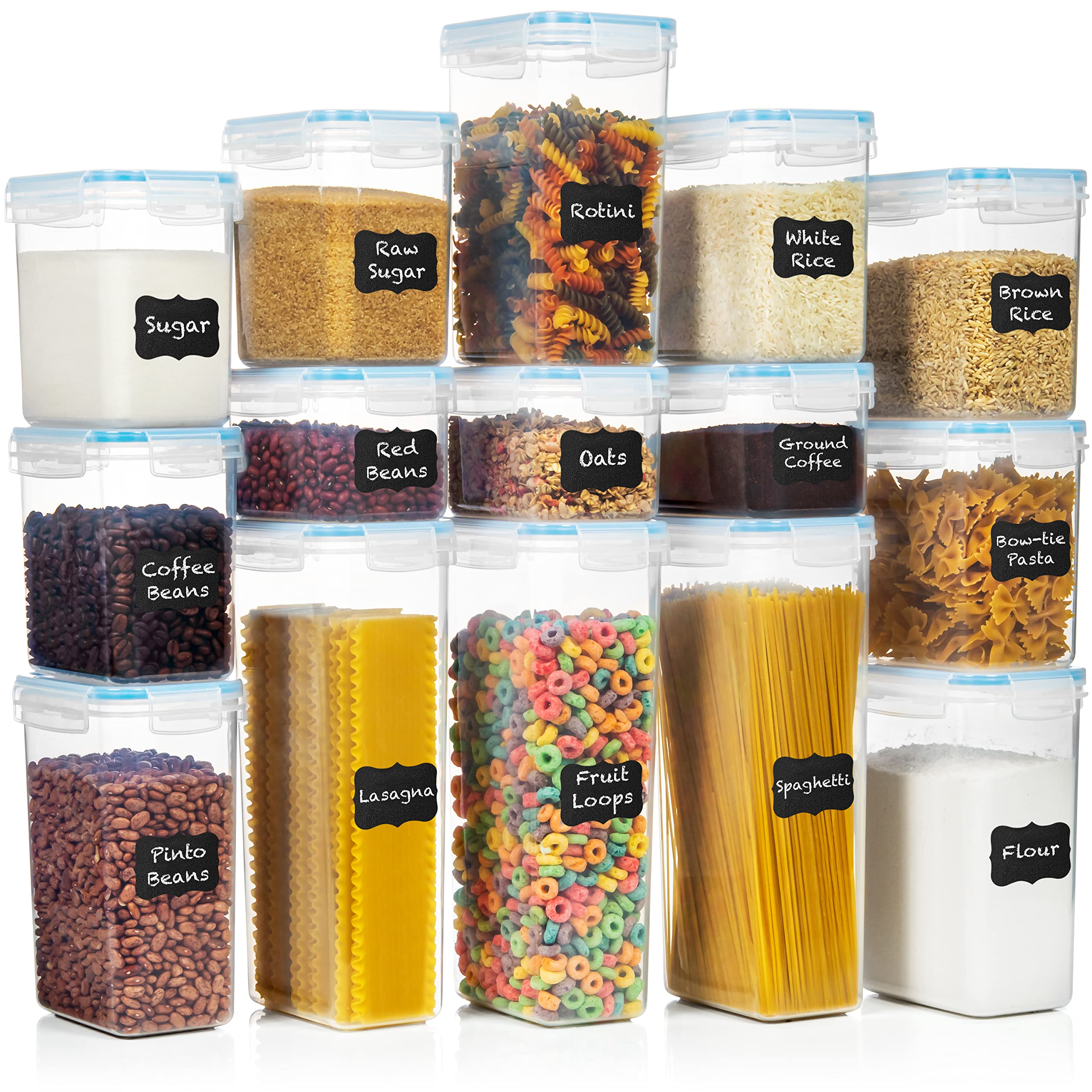 LARGE Airtight Food Storage Containers 30 PC with Lids I Plastic Kitchen & Pantry Organization Containers BPA Free Ideal for Spaghetti, Flour, Rice, Oats, Cereal & Sugar + Marker & Labels