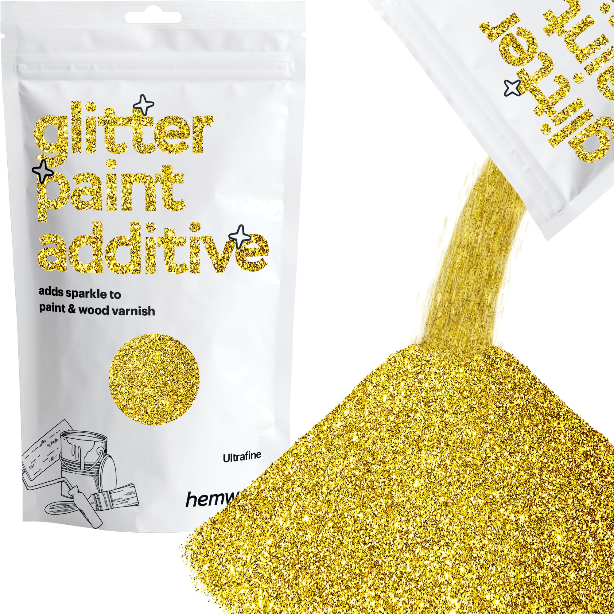 Hemway Glitter Grout Additive add Sparkle to Mosaic Tiles, Bathrooms, Wet Rooms, Kitchens, Tiled Based Rooms and Cement Based Grouts 100g / 3.5oz - Gold