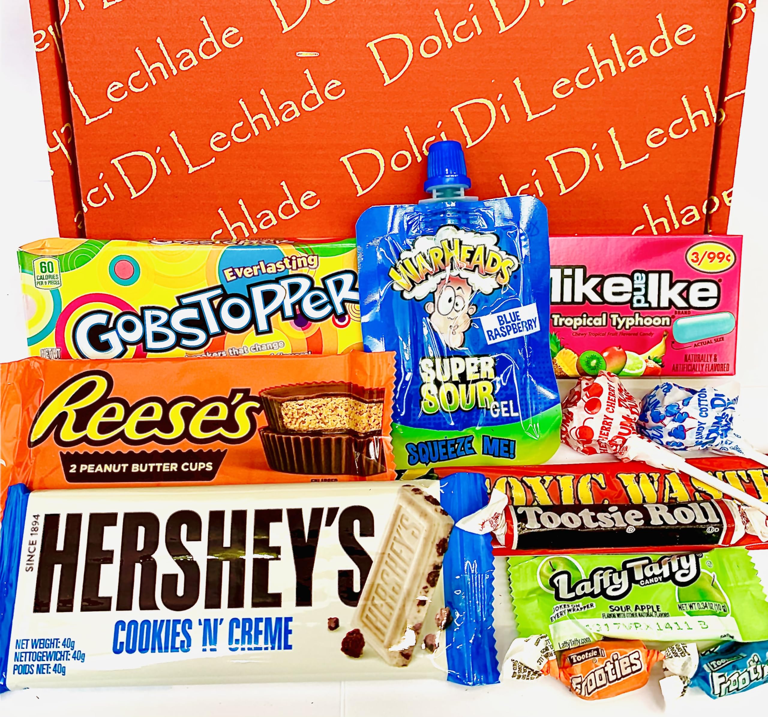 American Sweets Gift Box - USA Candy Treats Chocolates - Dolci Di Lechlade - Reeses Gobstopper Warheads - Birthday Gummy Sweet Secret Santa Stocking Filler Christmas Birthday Hamper Present