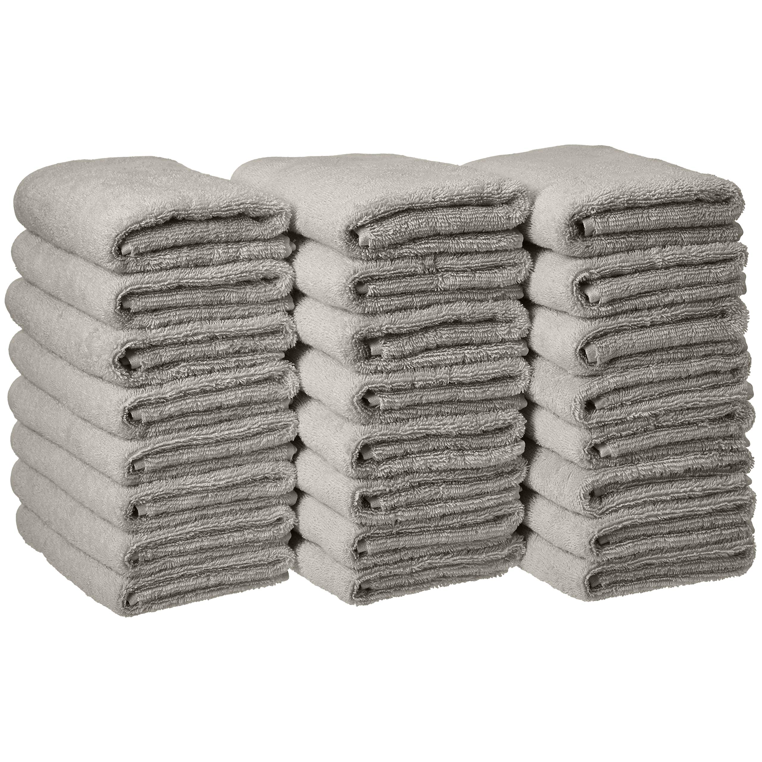 Amazon Basics Absorbent Cotton Gym Hand Towel, Quick Dry, 24-Pack, Gray, 16" x 26"