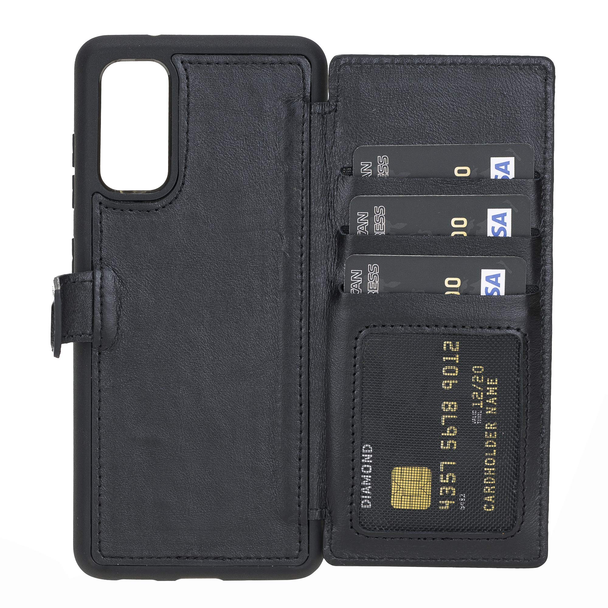 Venito Verona Leather Slim Wallet Case Compatible with Samsung Galaxy S20 - Snap On Flip Back Cover - RFID Protection (Rustic Black)