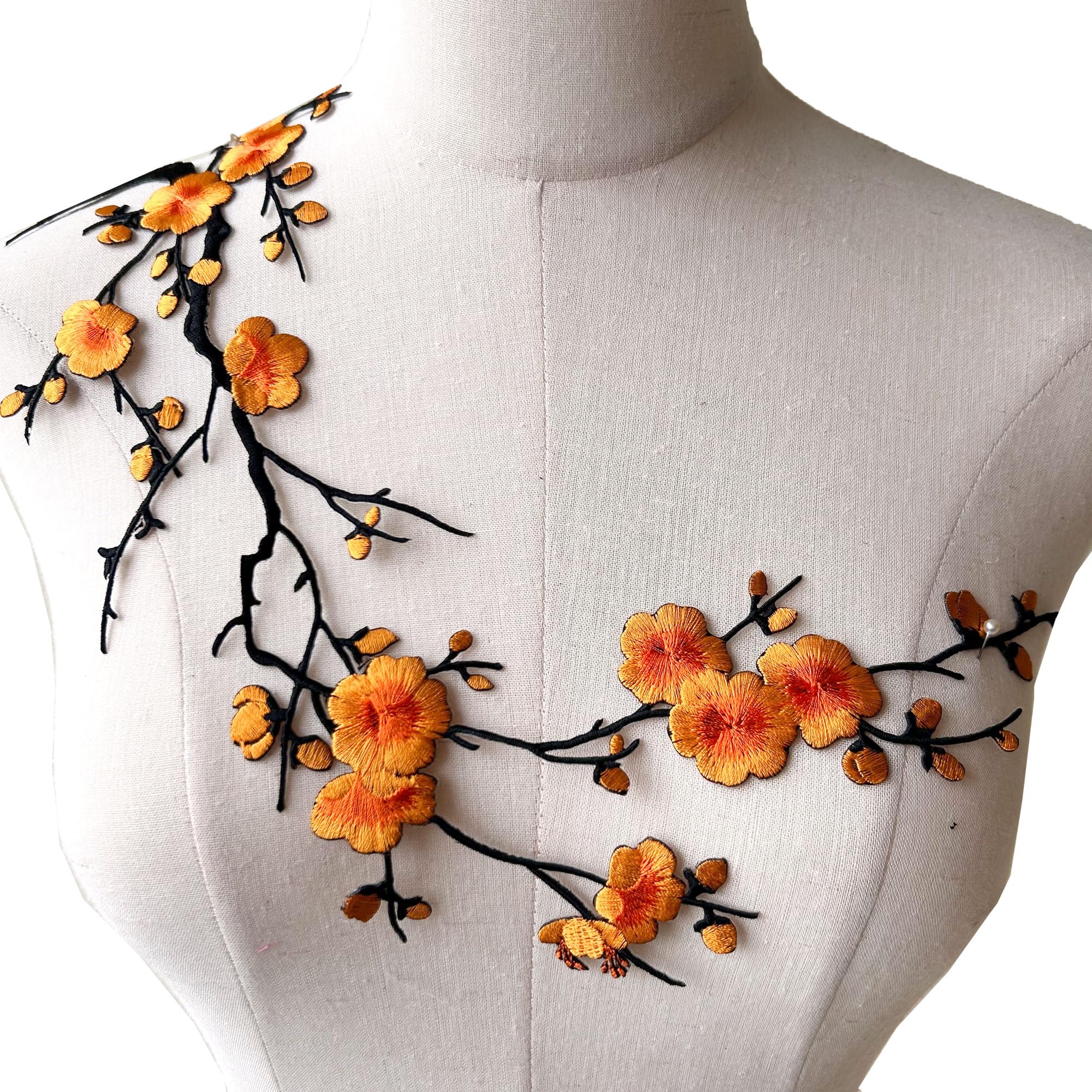 gelvs Iron on Blossom Plum Applique Patch Embroidery Flower Vines Appliques DIY Trim for Jeans Garment Costumes Yellow Color