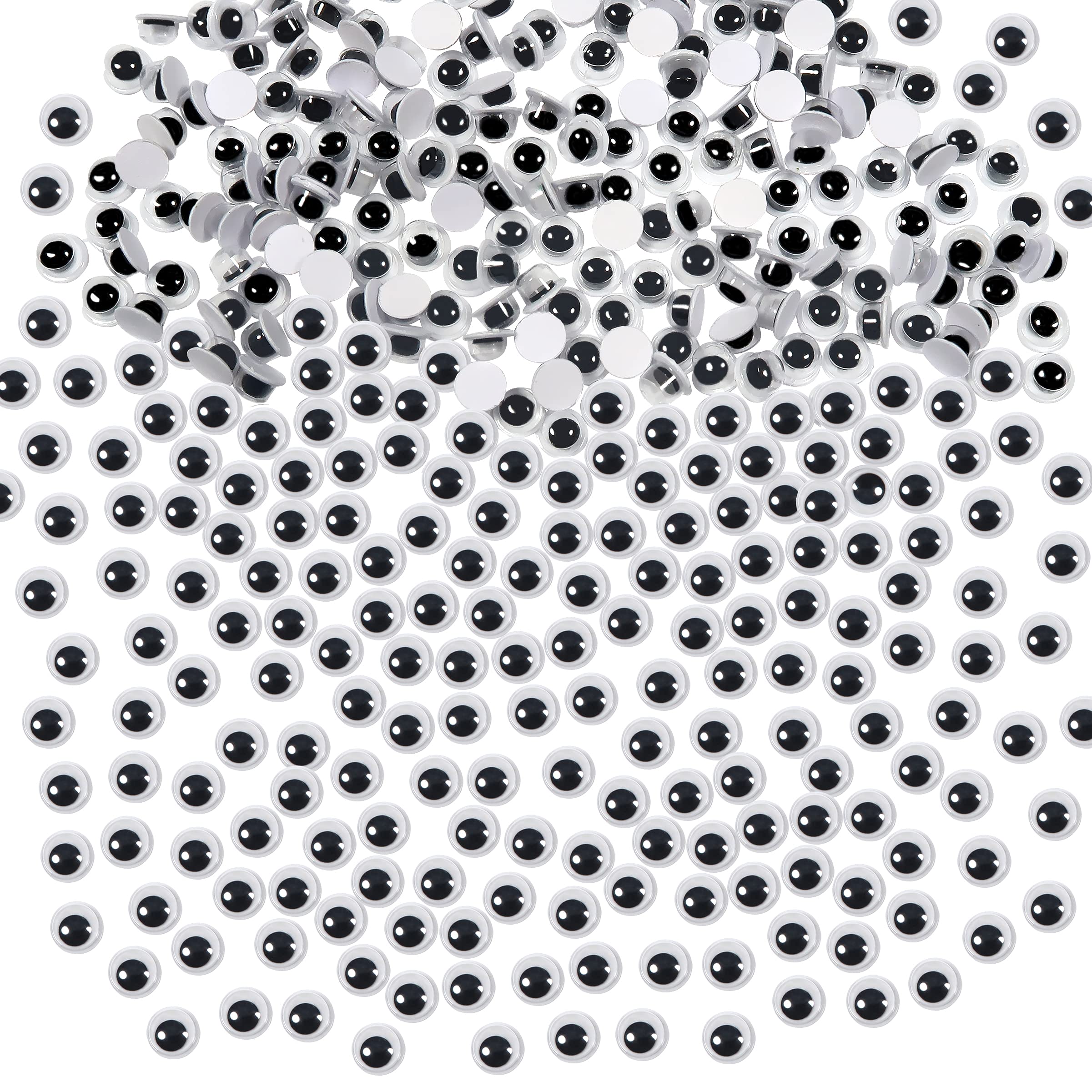 TOAOB 500pcs Mini Wiggle Googly Eyes with Self Adhesive Black White Round Sticky Wobbly Eyes Plastic Craft Eyes 5mm for Soft Doll Making Plush Crochet Stickers and DIY Crafts