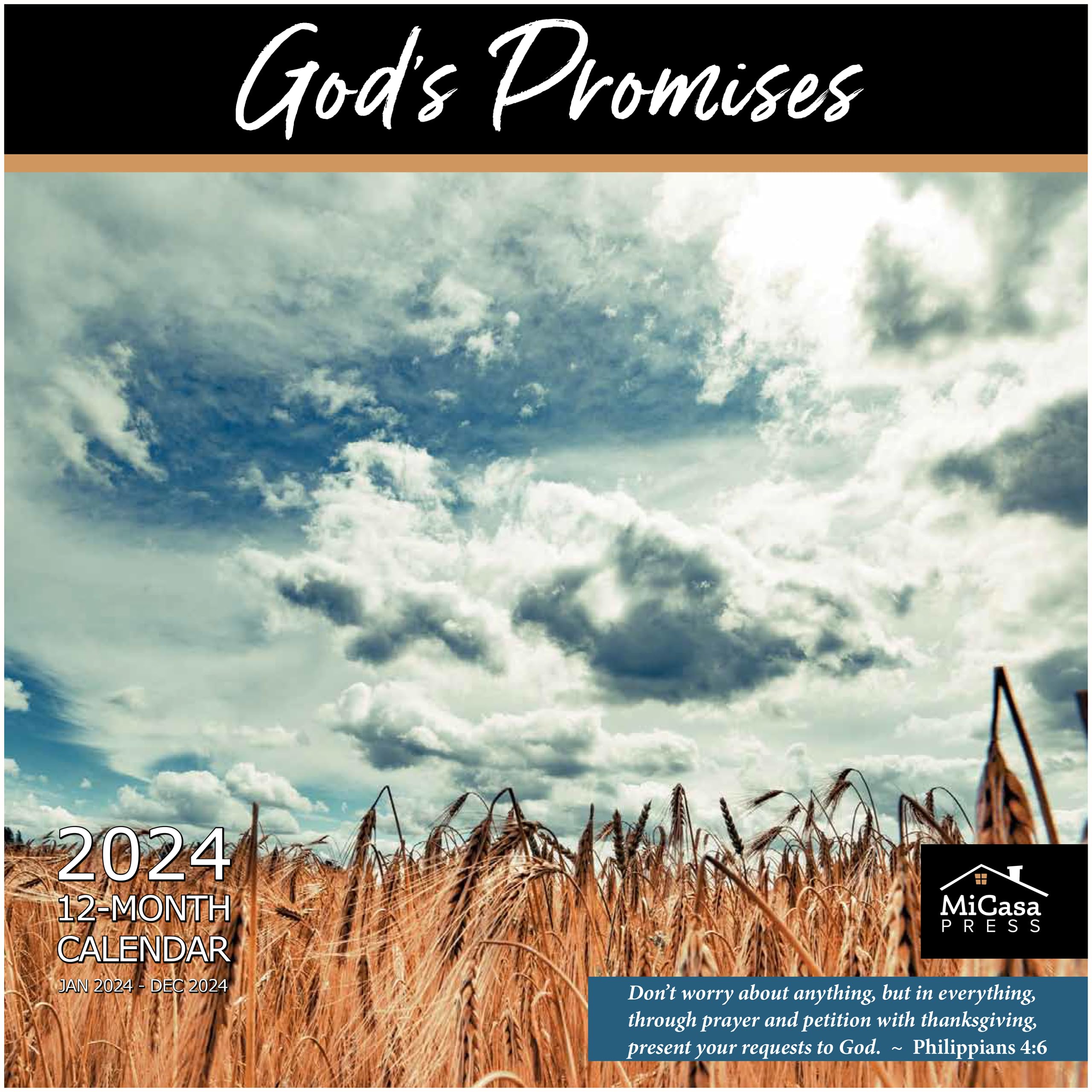 MICASA Bible Verses God's Promises 2024 Hangable Monthly Wall Calendar | 12" x 24" Open | Thick & Sturdy Paper | Giftable | Scripture | He is Our Rock