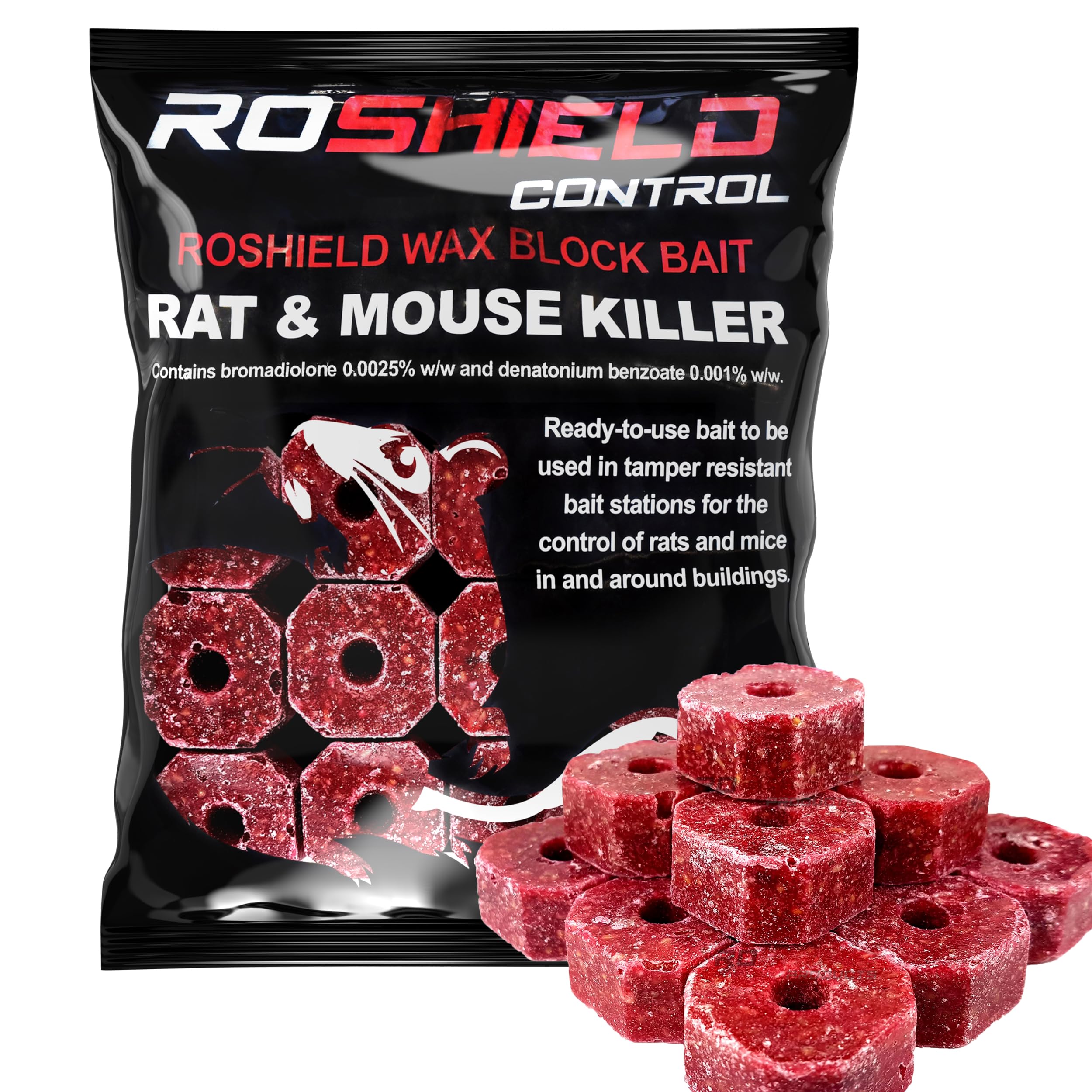 RoshieldRat/Mouse Poisoning,Poison Blocks 300g, Super Strength, Single-Feed Fast Acting Rat & Mouse Killer, Rat Poison Block Bait - Indoor,Outdoor For Rodent Bait Station Refill Packs…