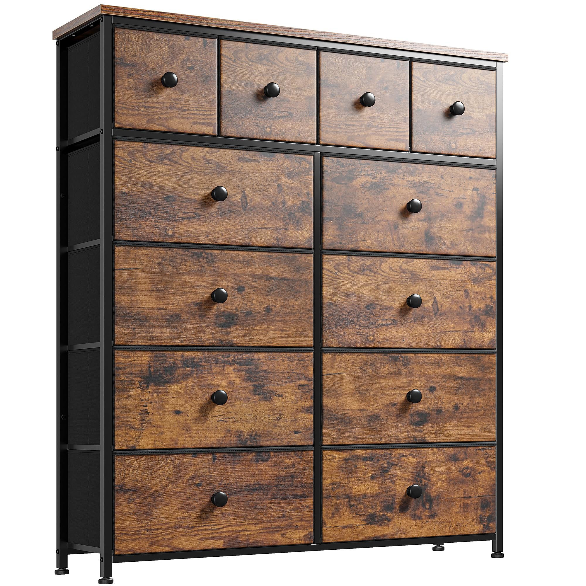 EnHomee Dresser,Dresser for Bedroom with 12 Drawers Dressers & Chests of Drawers for Bedroom, Living Room,Wood Top Metal Frame, Rustic Brown