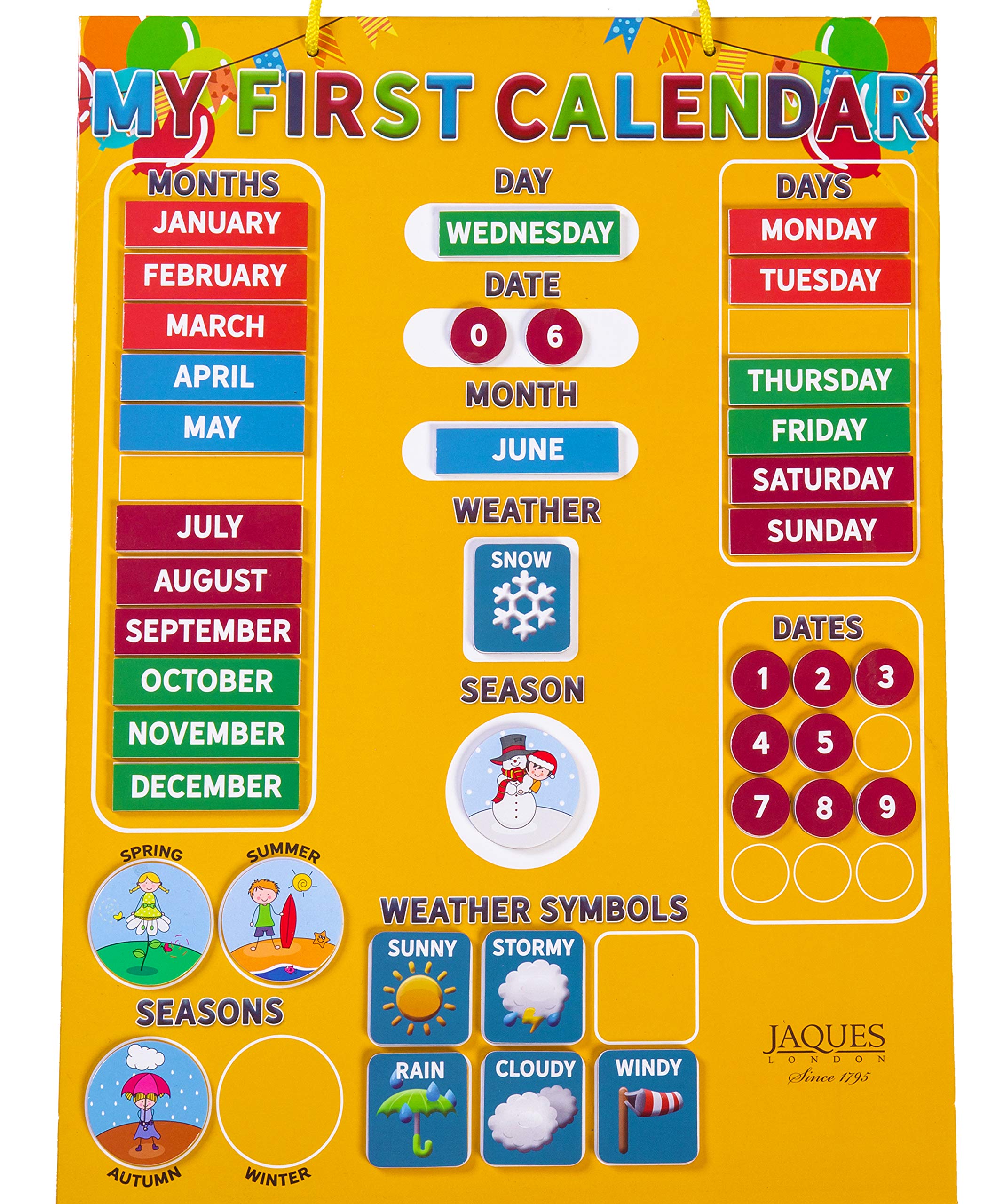 Jaques of LondonMagnetic Calendar Kids | Childrens Calendar and Weather Chart | Magnetic Childrens Calendar | Learning Toys | Since 1795.