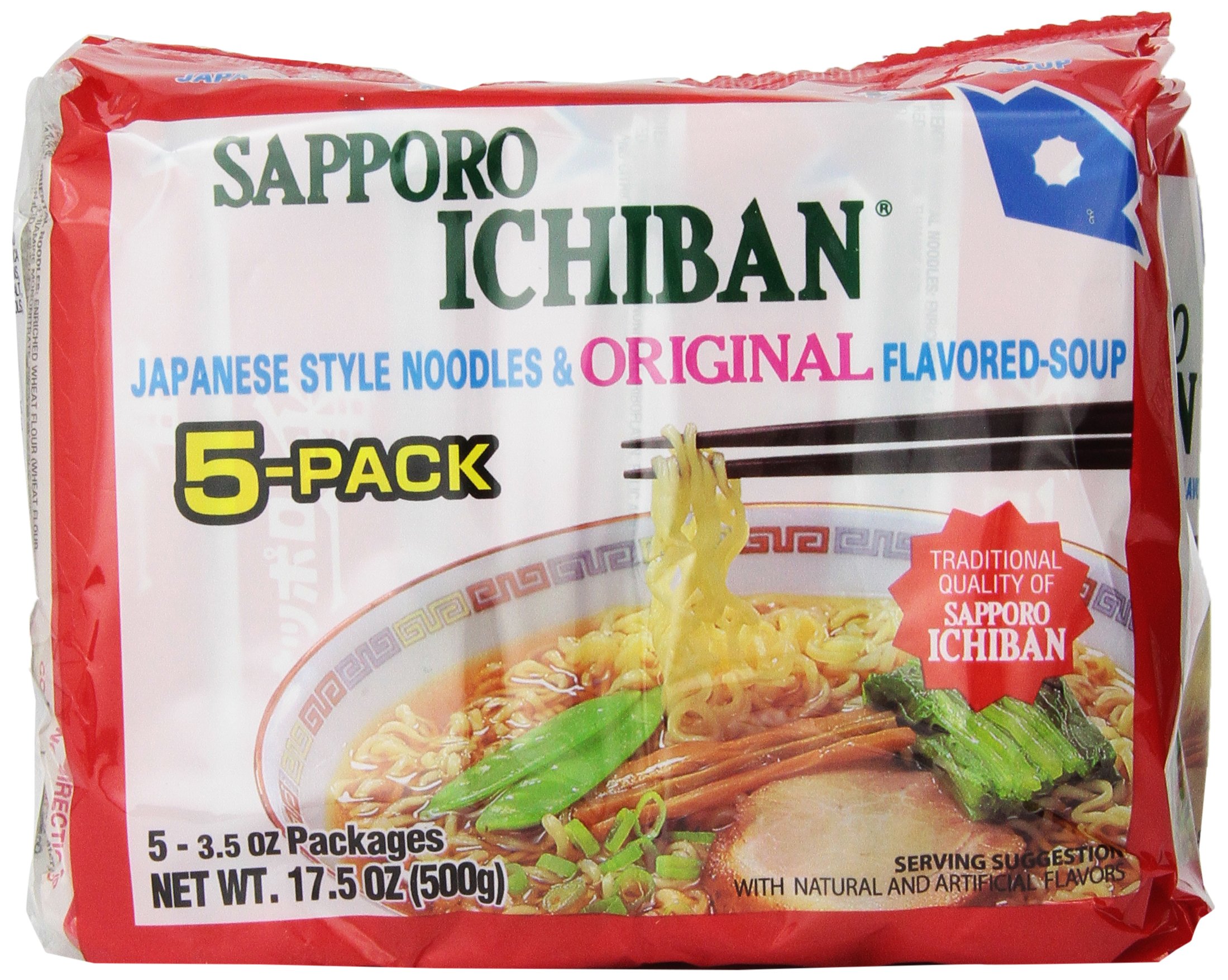 stickerless New [SAPPORO ICHIBAN] Ramen Noodles, Original Soy Sauce Flavor, No.1 Tasting Japanese Instant Noodles (Pack of 6)