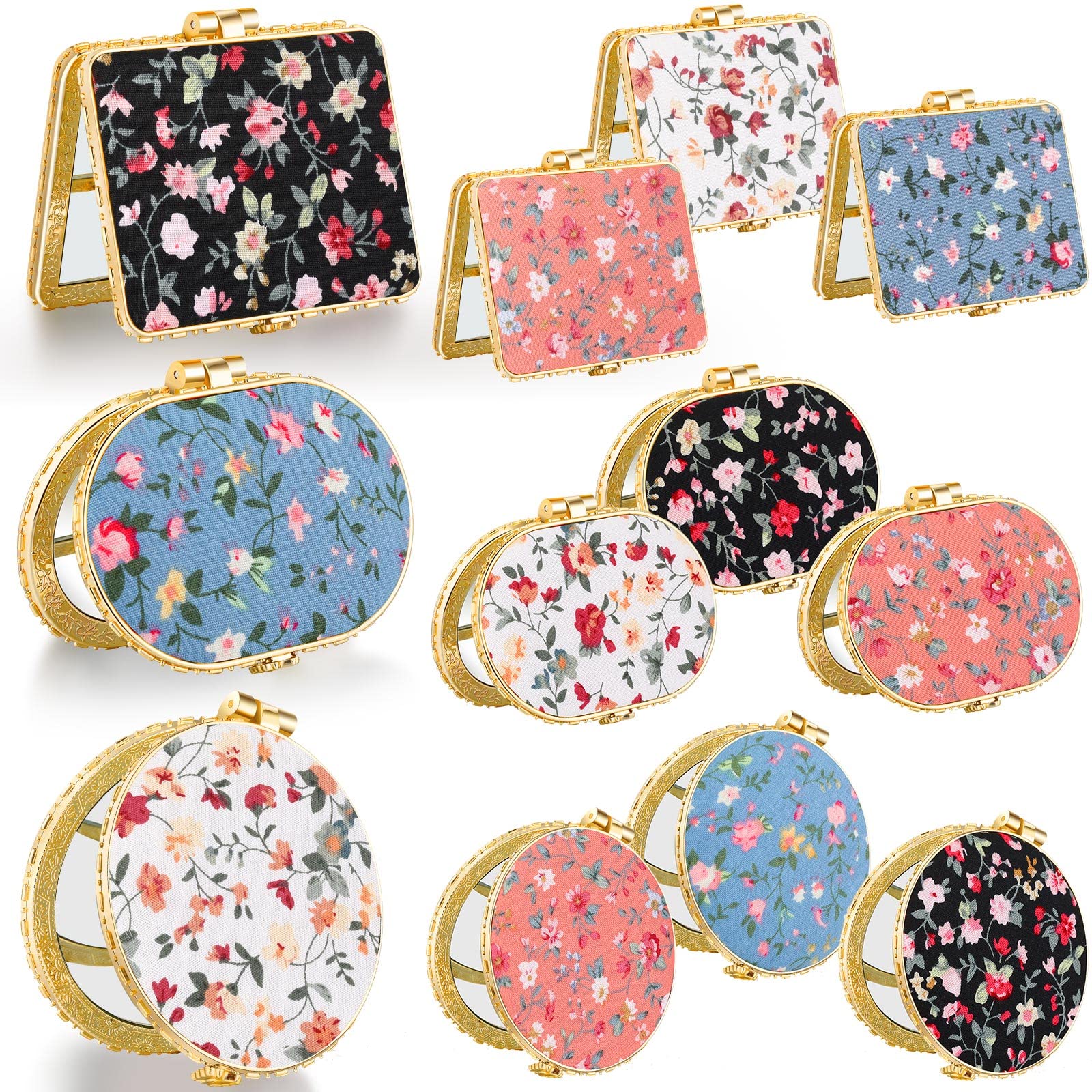 Blulu 24 Pieces Compact Mirror for Purse Flower Small Compact Mirror Gift Makeup Mirror Floral Pocket Mirror Retro Folding Portable Travel Mirror for Women Girls(Gold Edge)