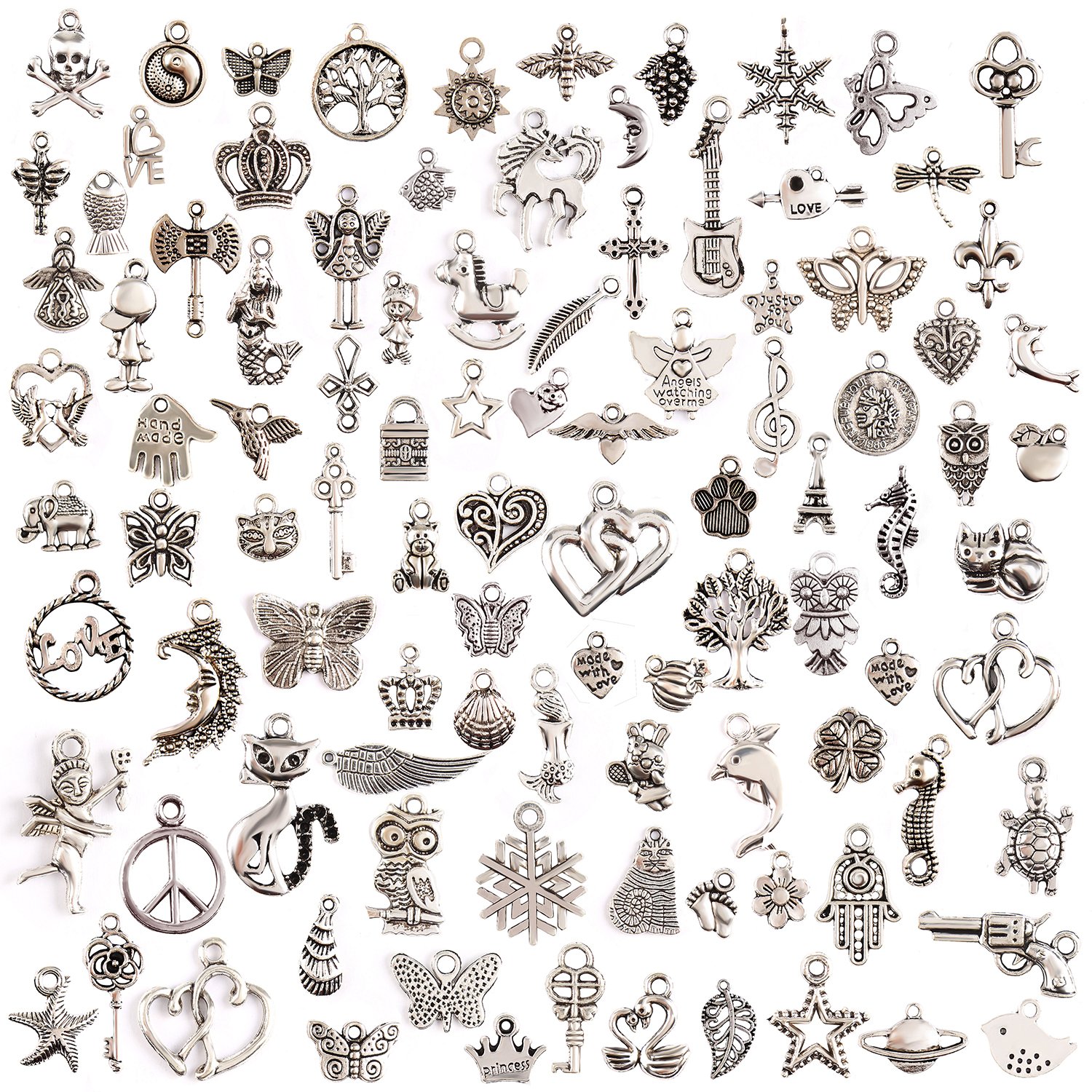 KeyZone Wholesale 100 Pieces Mixed Charms Pendants DIY for Jewelry Making and Crafting