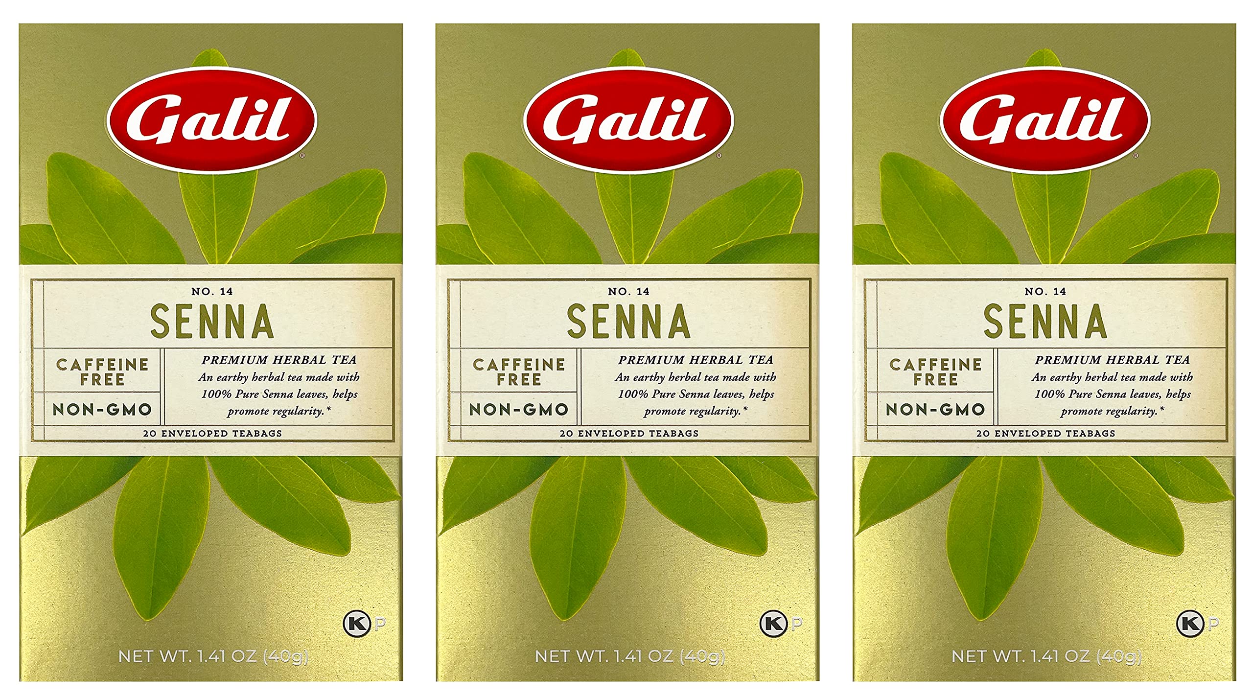 GalilSenna Tea – Caffeine-Free Herbal Tea, Certified Kosher Tea – Non-GMO Senna Teabags 20 Count, 60 Tea Sachets Total (Pack of 3)