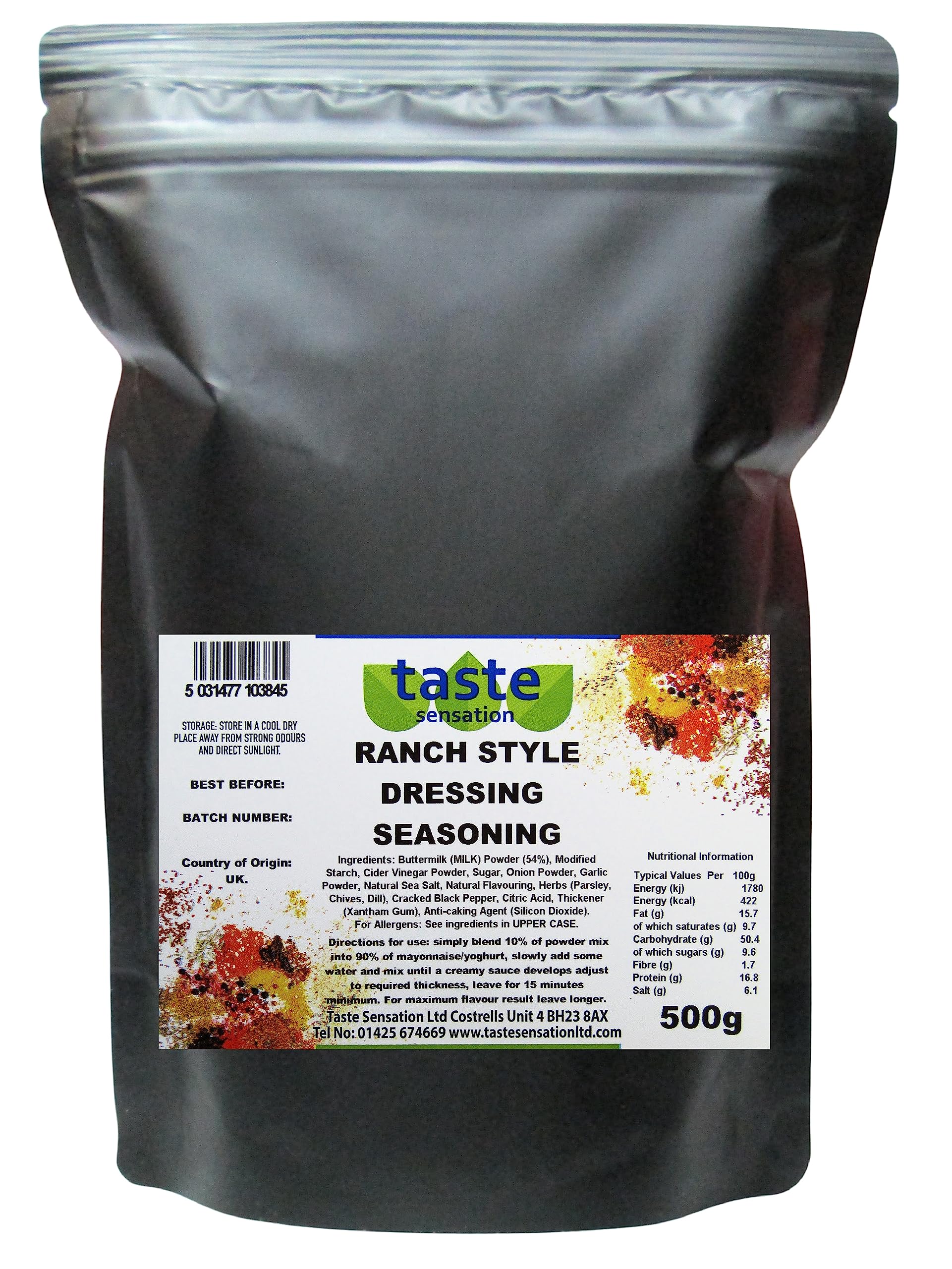 Ranch Style Dressing Seasoning Mix - 500g Resealable Pouch