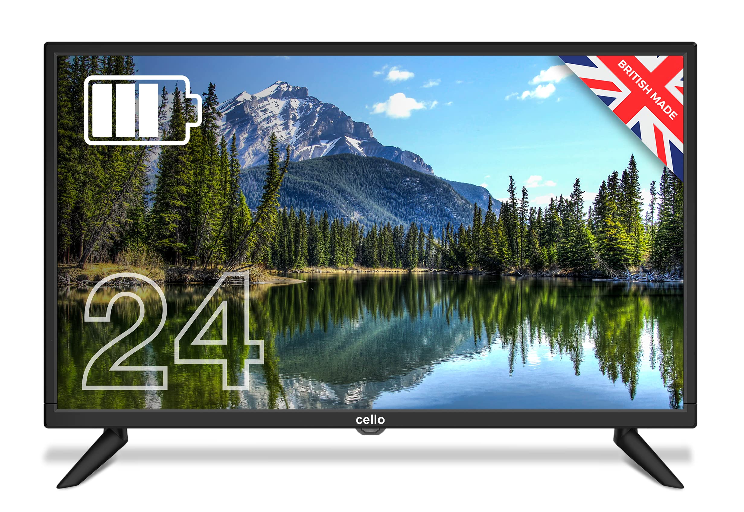 Cello C2420SCP6PB HD Ready 24 inch Rechargeable Battery and Mains Camping and Caravan LED TV with Built-in Satellite and Freeview Tuner. Watch for 10 hours without recharging [Energy Class F]