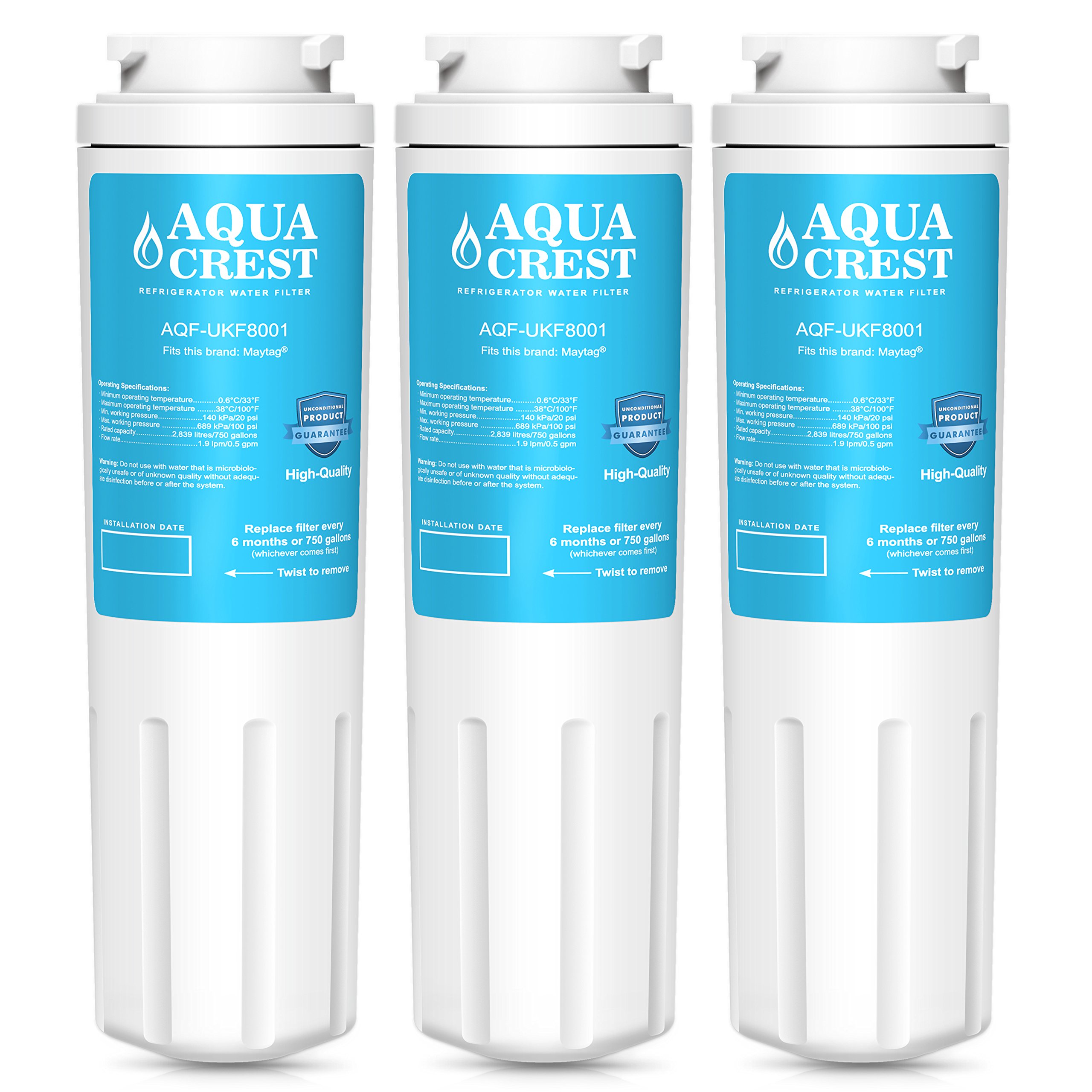 AQUA CRESTUKF8001 Fridge Water Filter, Compatible with Maytag UKF8001, UKF8001AXX, UKF8001P, UKF9001, PuriClean II, Whirlpool 4396395, FILTER 4, Kenmore 9006, 46-9006 (3)