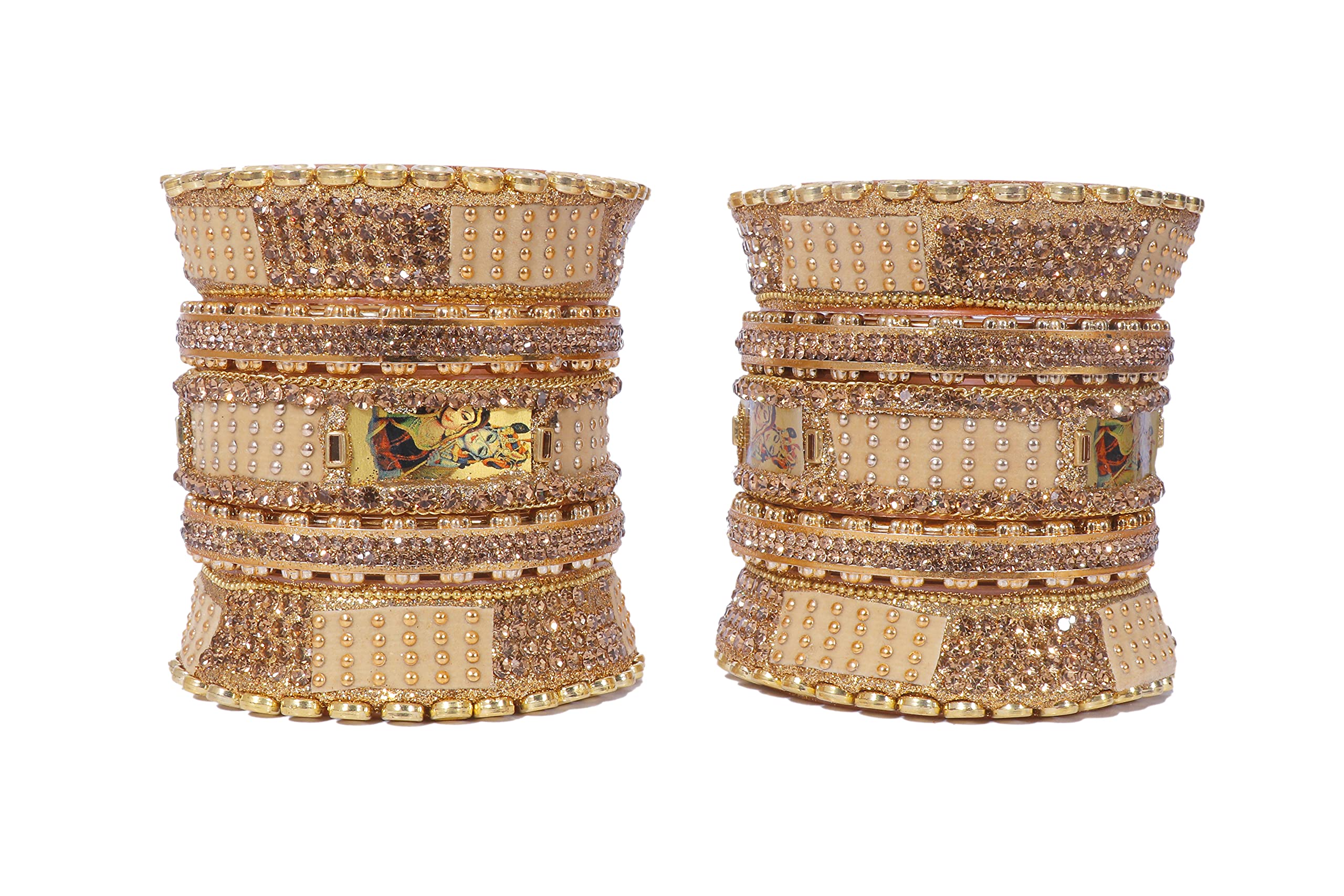 Chuda Set Painted Radha Krishna Bridal Suhag Rajasthani Rajwadi Golden bridal Chuda Bangle Set for women (Pack of 10)