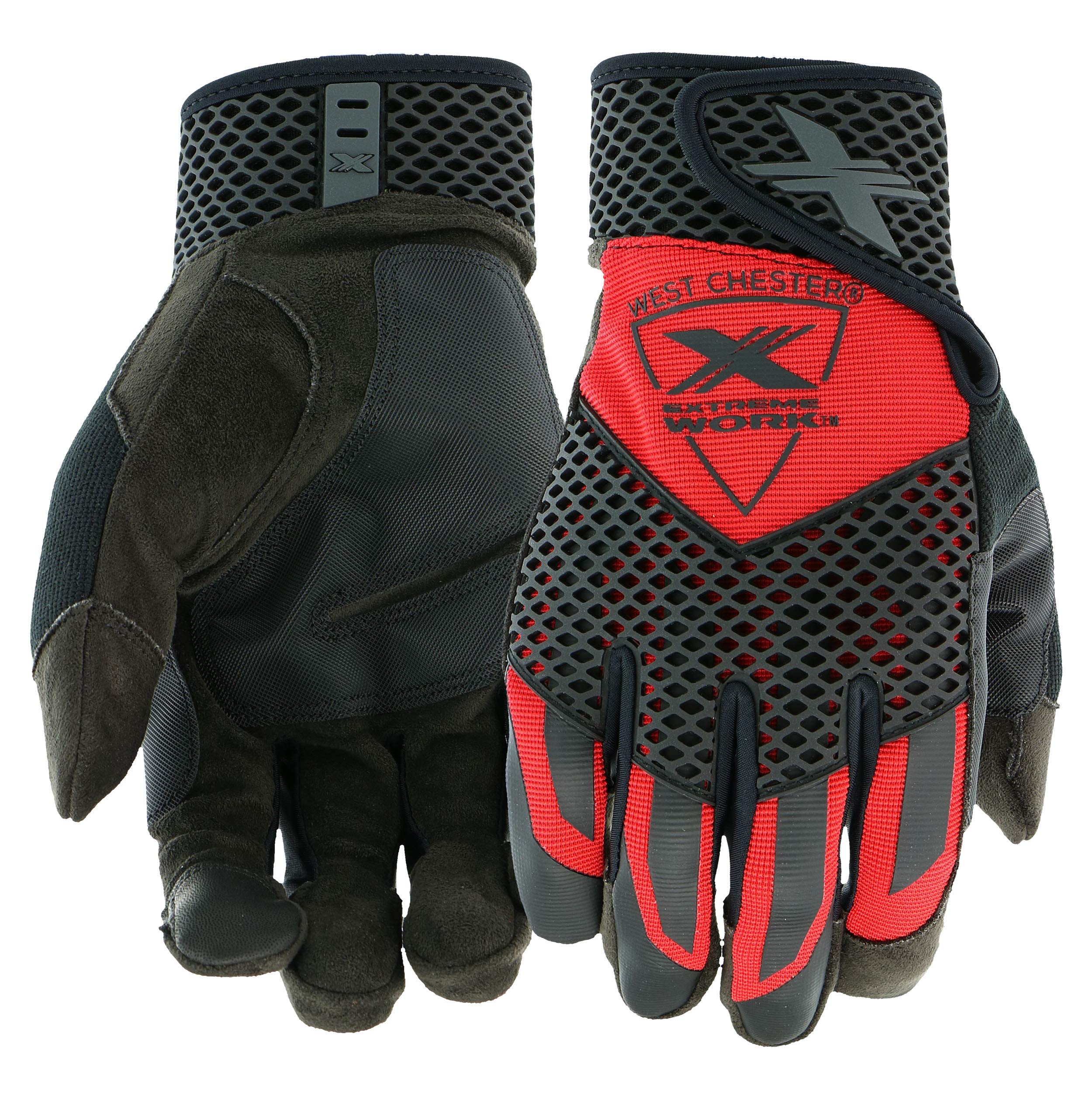 Extreme Work® 88203 Knuckle KnoX Gloves – X-Large, Black/Red Safety Performance Gloves w/ S-Shaped Palm, XLock Cuff, XTouch Index Finger