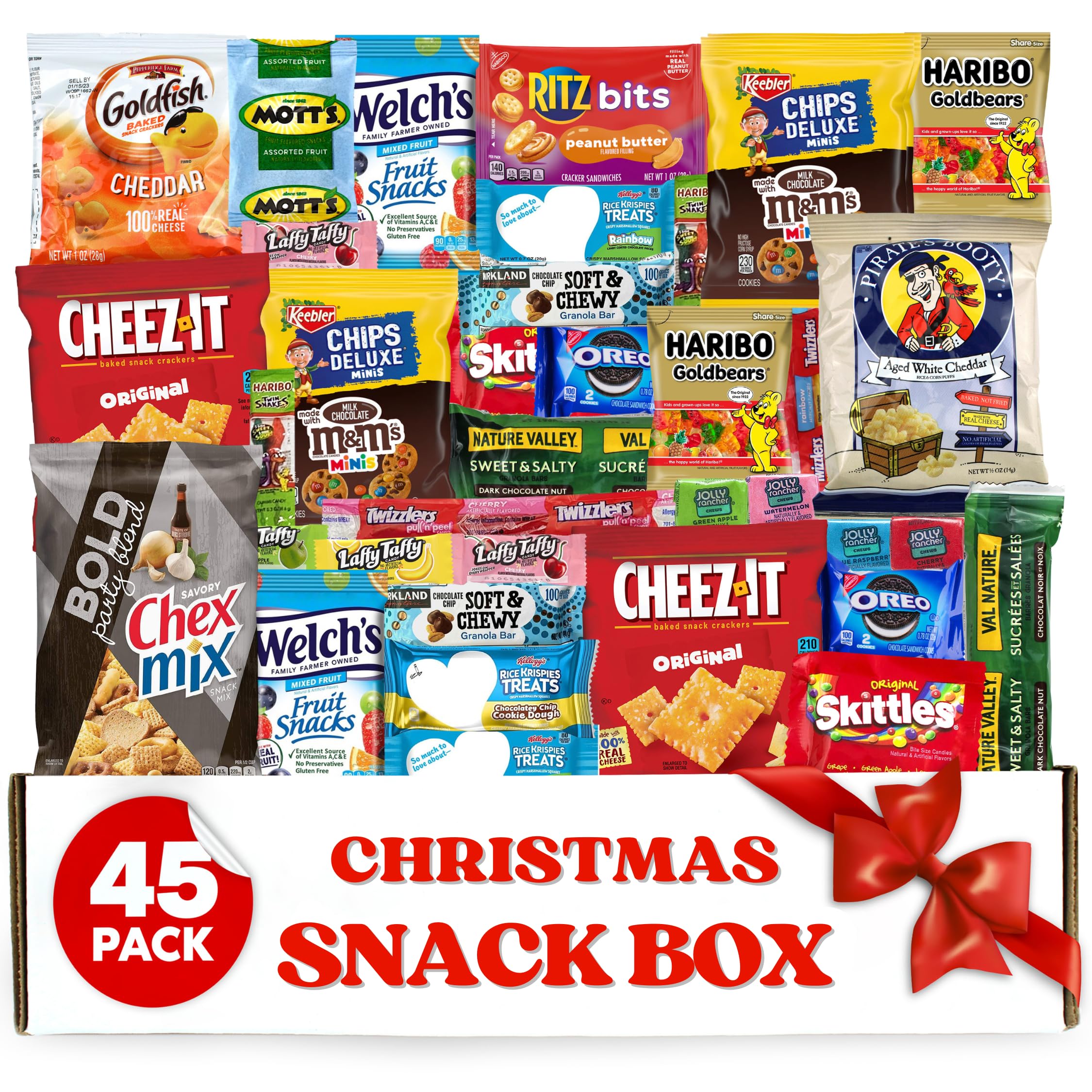 Snack Box (45 Pieces) Gift Care Package Basket for Adults Kids Office College - Perfect for Birthdays Holidays - Packed in a Beautiful Gift Box