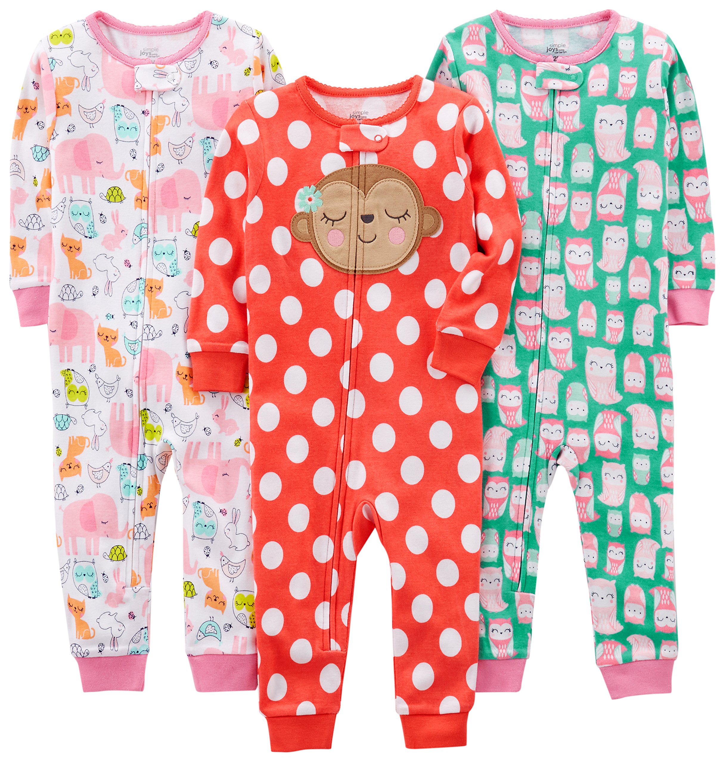 Simple Joys by Carter's Toddlers and Baby Girls' Snug-Fit Footless Cotton Pajamas, Pack of 3