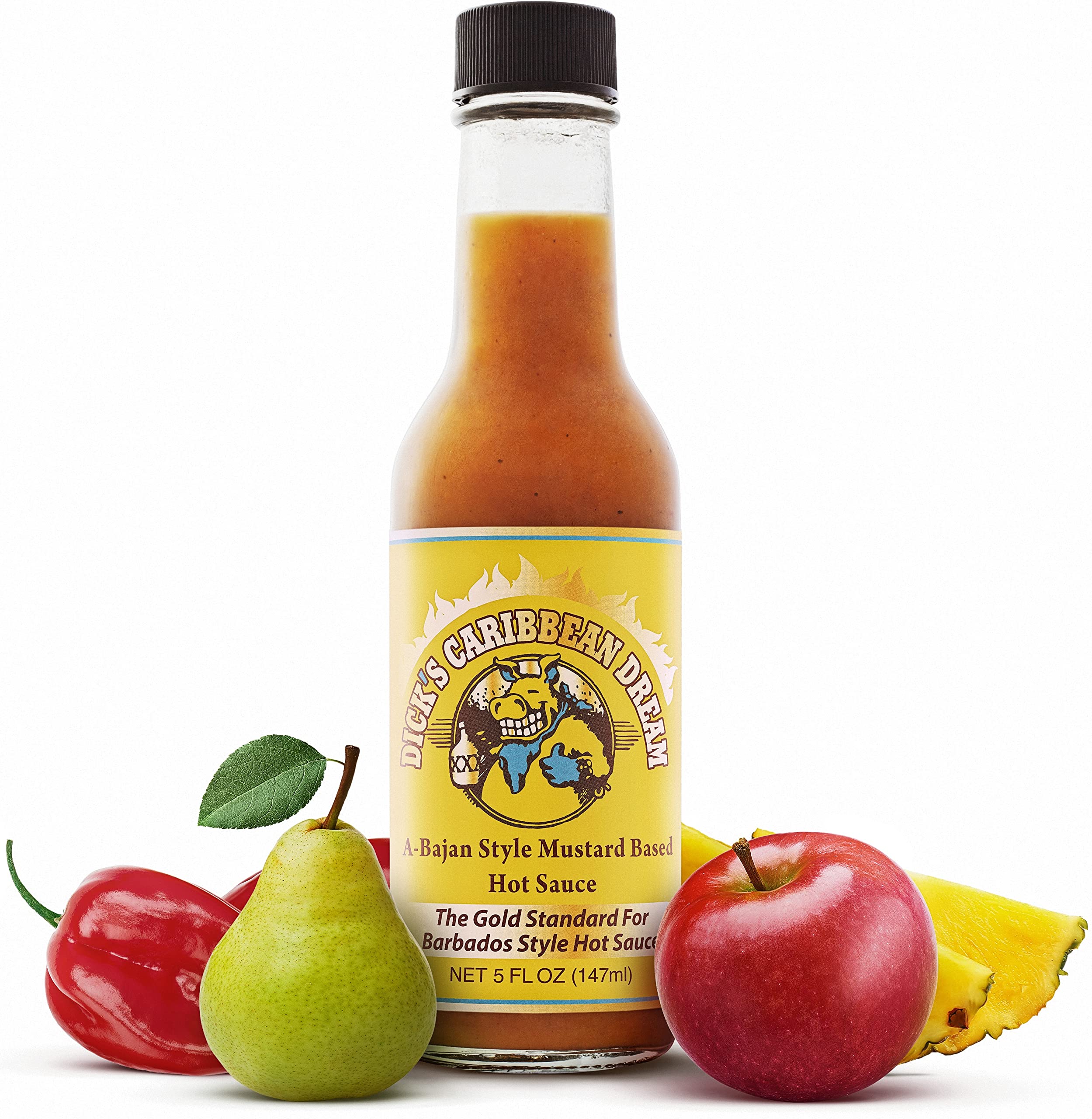 Dirty Dicks Caribbean Dream Hot Sauce, 5 Fl Oz - Barbados-Style Mustard-Based Sauce with Fresh Fruit & Spices (Pack of 1)