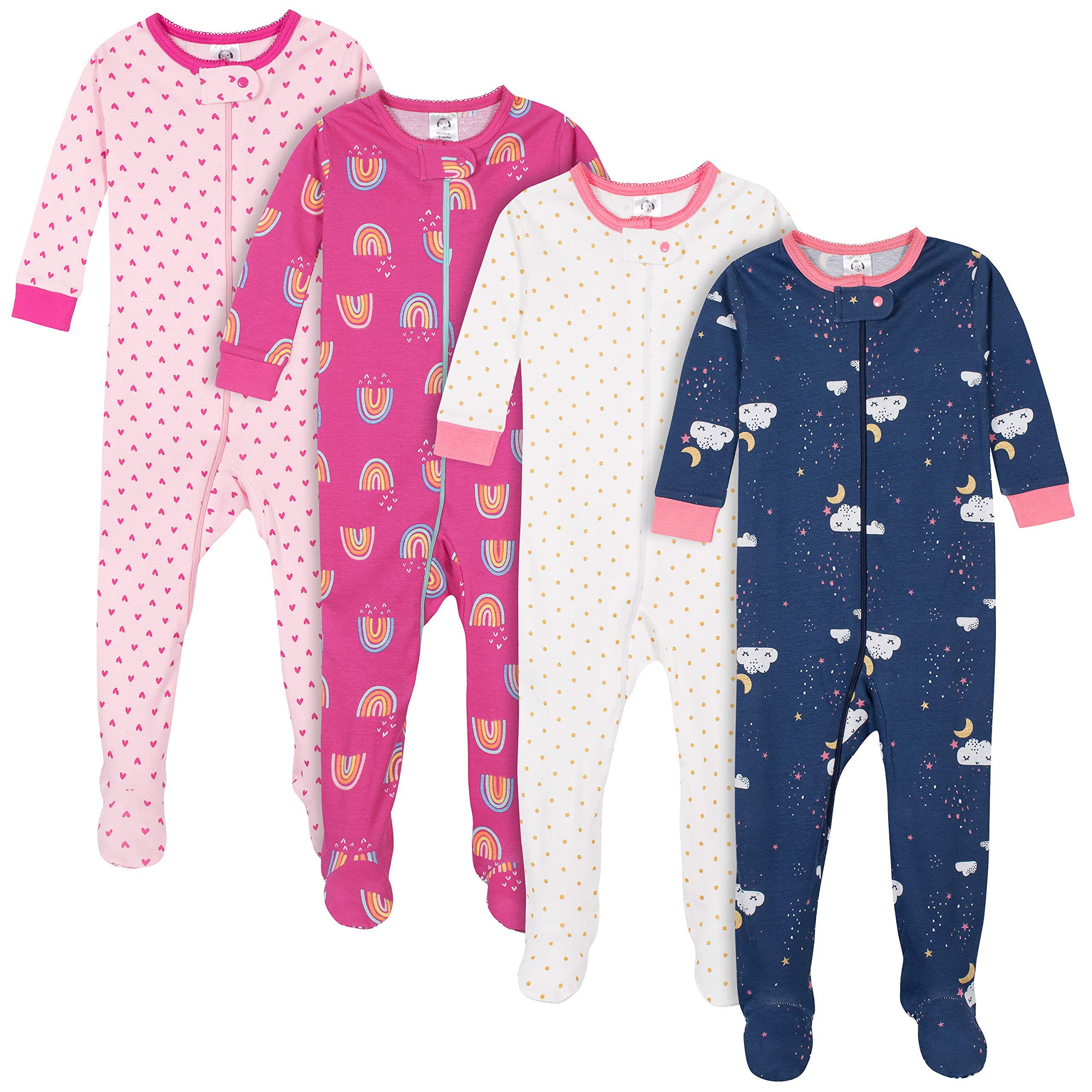 Gerber Baby Girls' 4-Pack Footed Pajamas