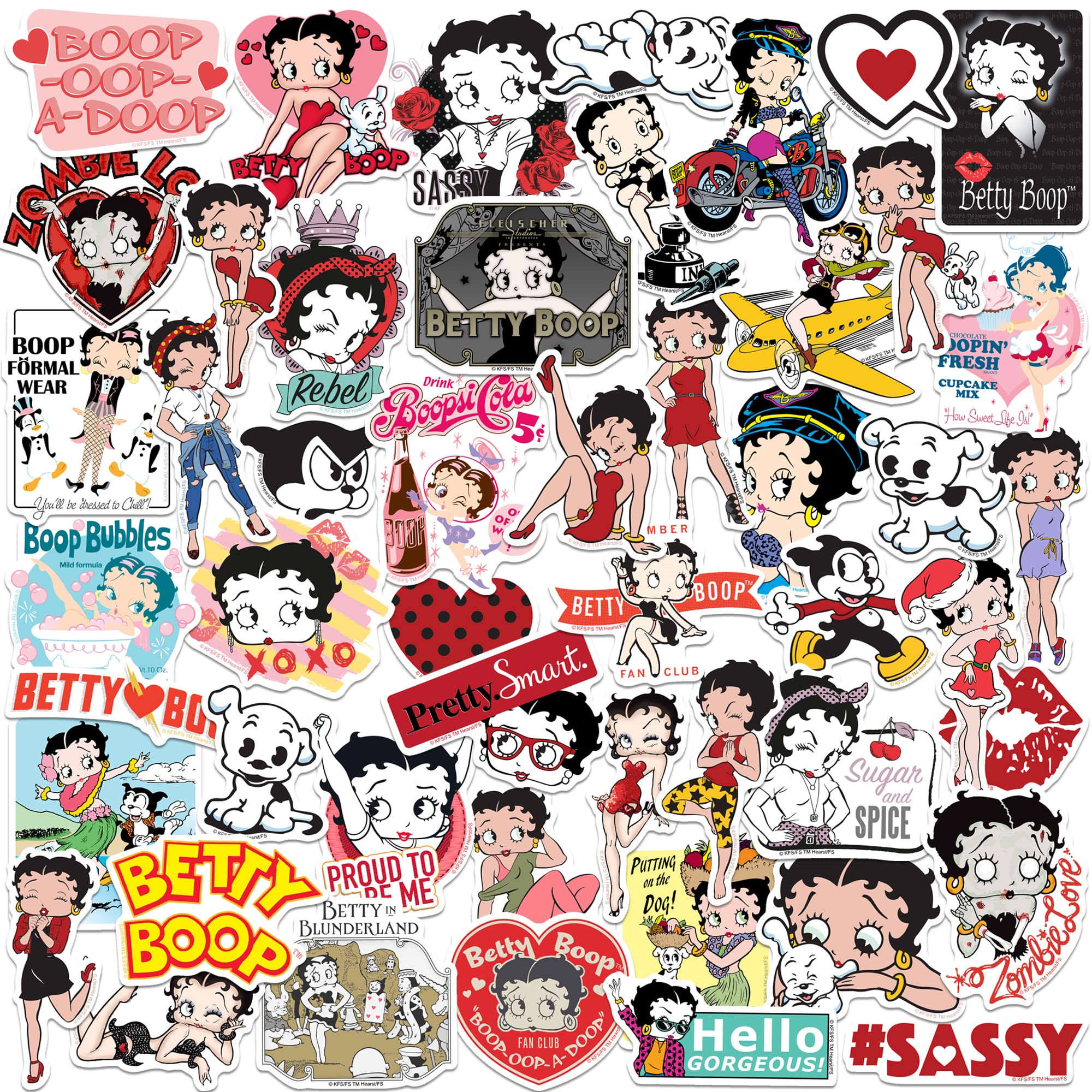 GRAPHICS & MORE Betty Boop 50CT Sticker Pack Large Deluxe Stickers Variety Pack - Laptop, Water Bottle, Scrapbooking, Tablet, Skateboard, Indoor/Outdoor - Set of 50