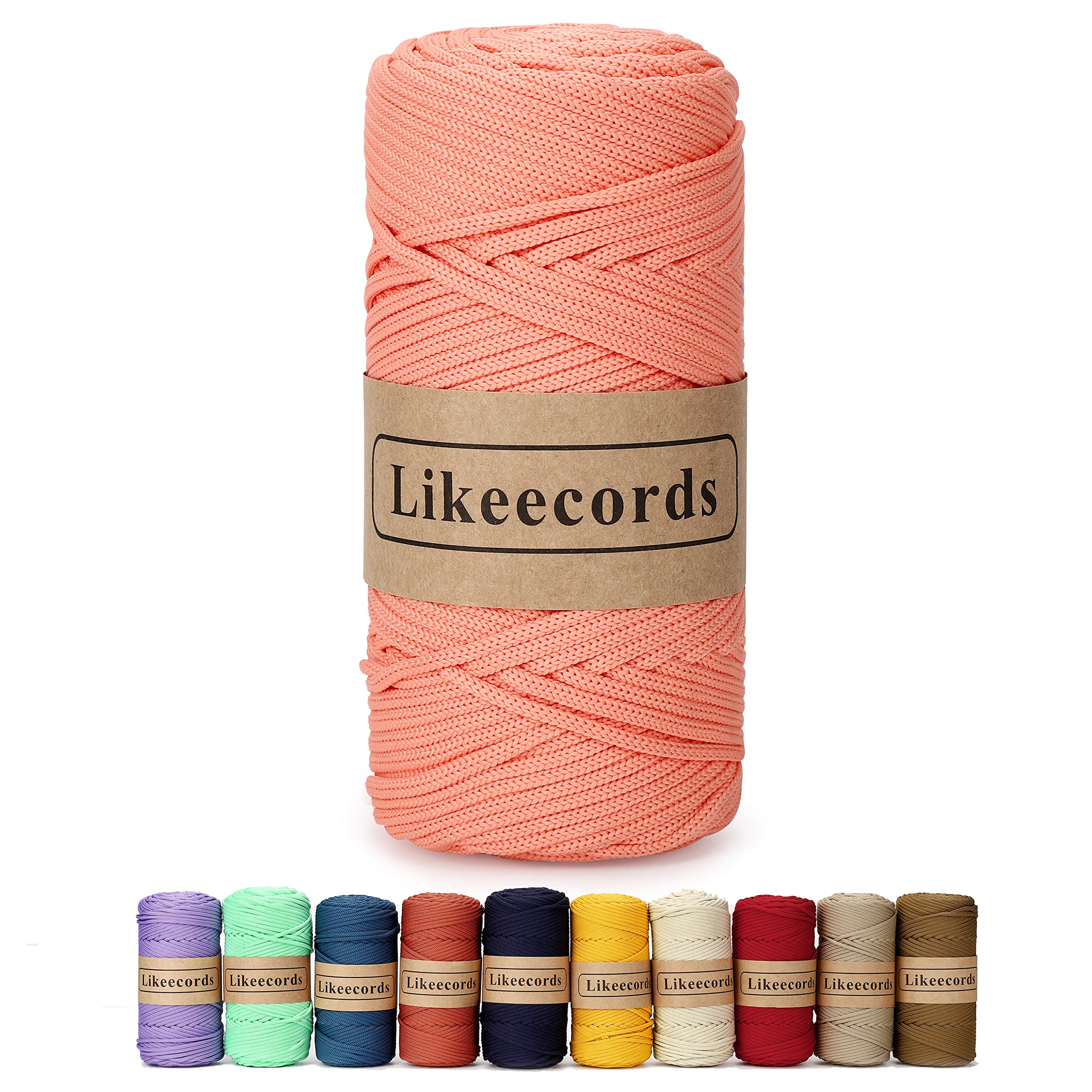 Likeecords Polyester Braided Yarn for Crochet Basket, Macrame Cord, 4 mm x 150 m, Elastic Yarn for Crochet Bag, DIY Crafts, Plant Hanger and Home Decorations (Inulin)