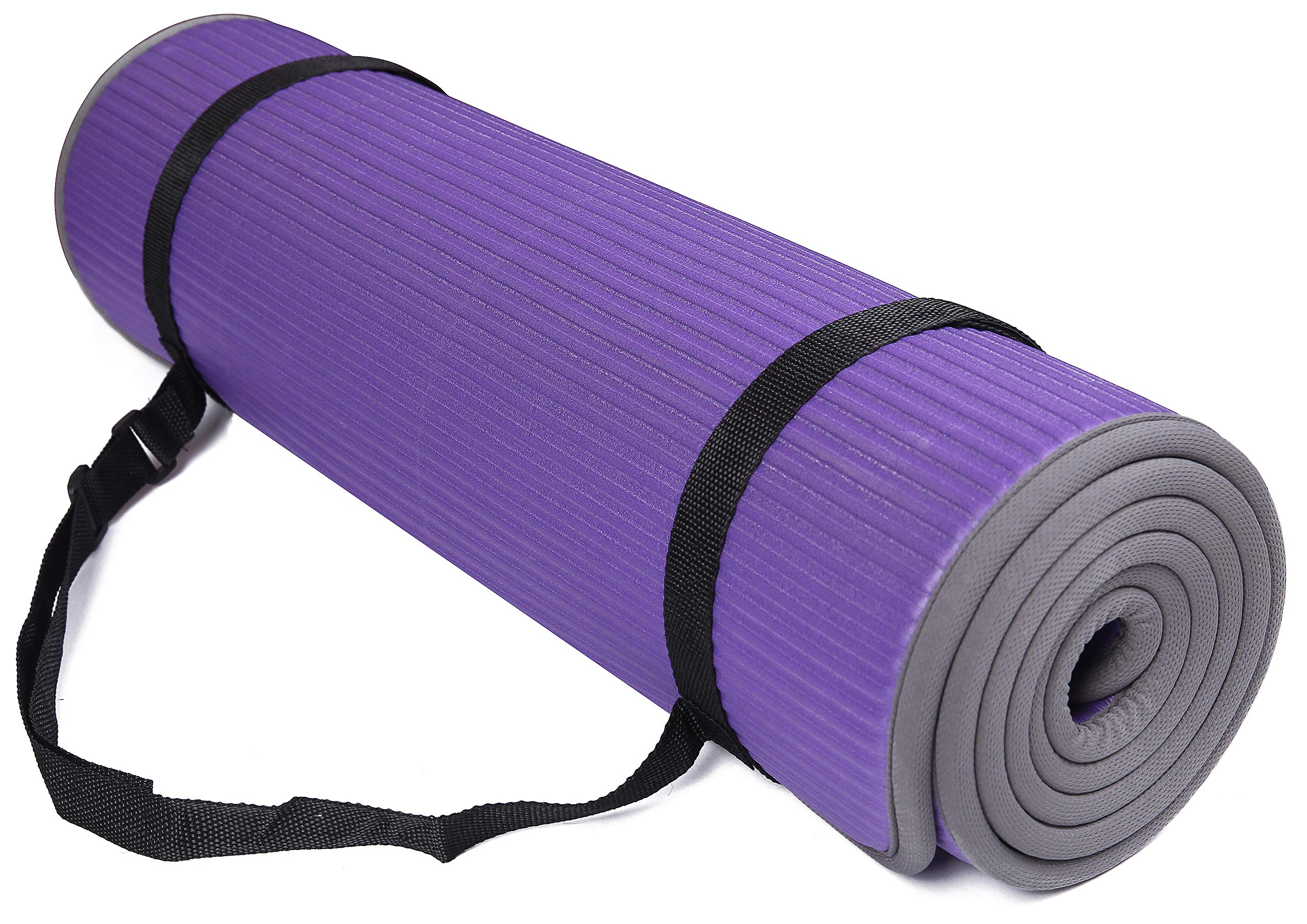 BalanceFrom GoFit All-Purpose 2/5-Inch (10mm) Extra Thick High Density Anti-Slip Exercise Pilates Yoga Mat with Carrying Strap, Purple