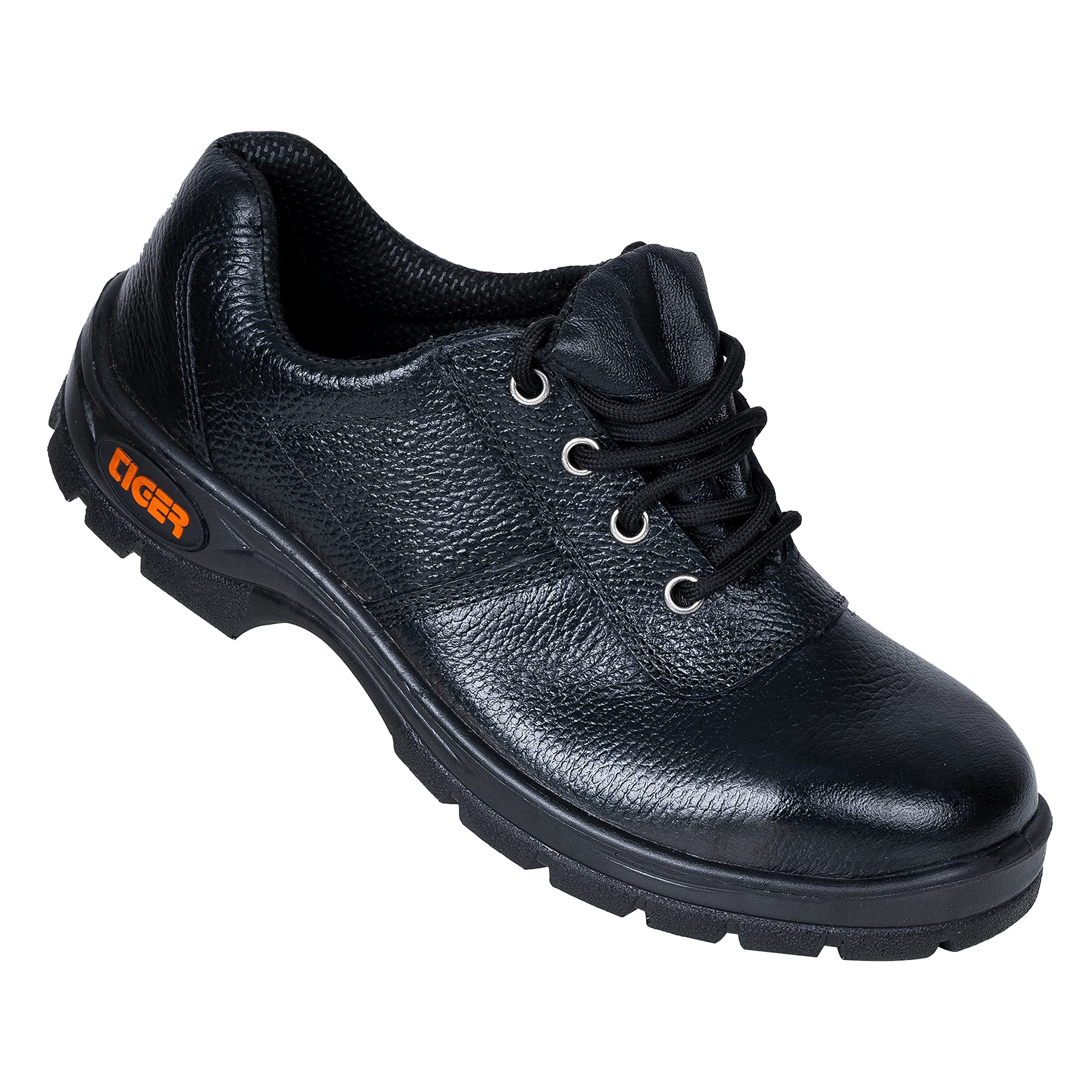 TigerLorex Black Grain Leather Safety Shoes for Men Industrial with Steel Toe Cap Low Ankle Single Density Direct Injected Shock Absorbing PU Sole-Impact Resistant,Slip Resistant,Oil Resistant Shoe