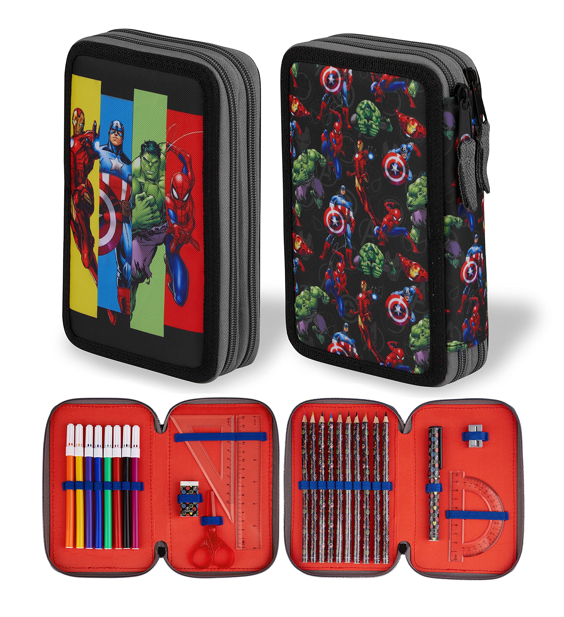 MarvelBoy's Pencil Case, Pencil Case with Compartments Filled School Supplies, Felt, Coloured Pencil, Spiderman Avengers Back to School Gift