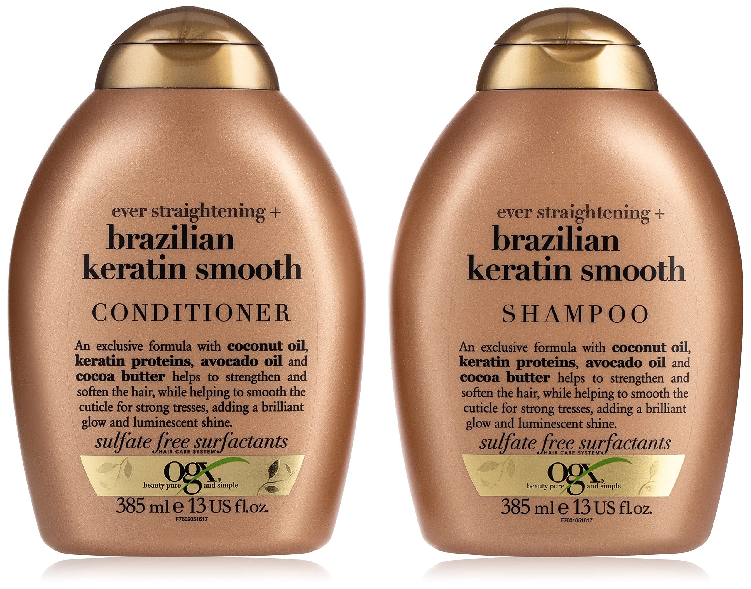 OGX Shampoo And Conditioner Ever Straightening With Brazilian Keratin Smooth 385Ml Pack Of 2