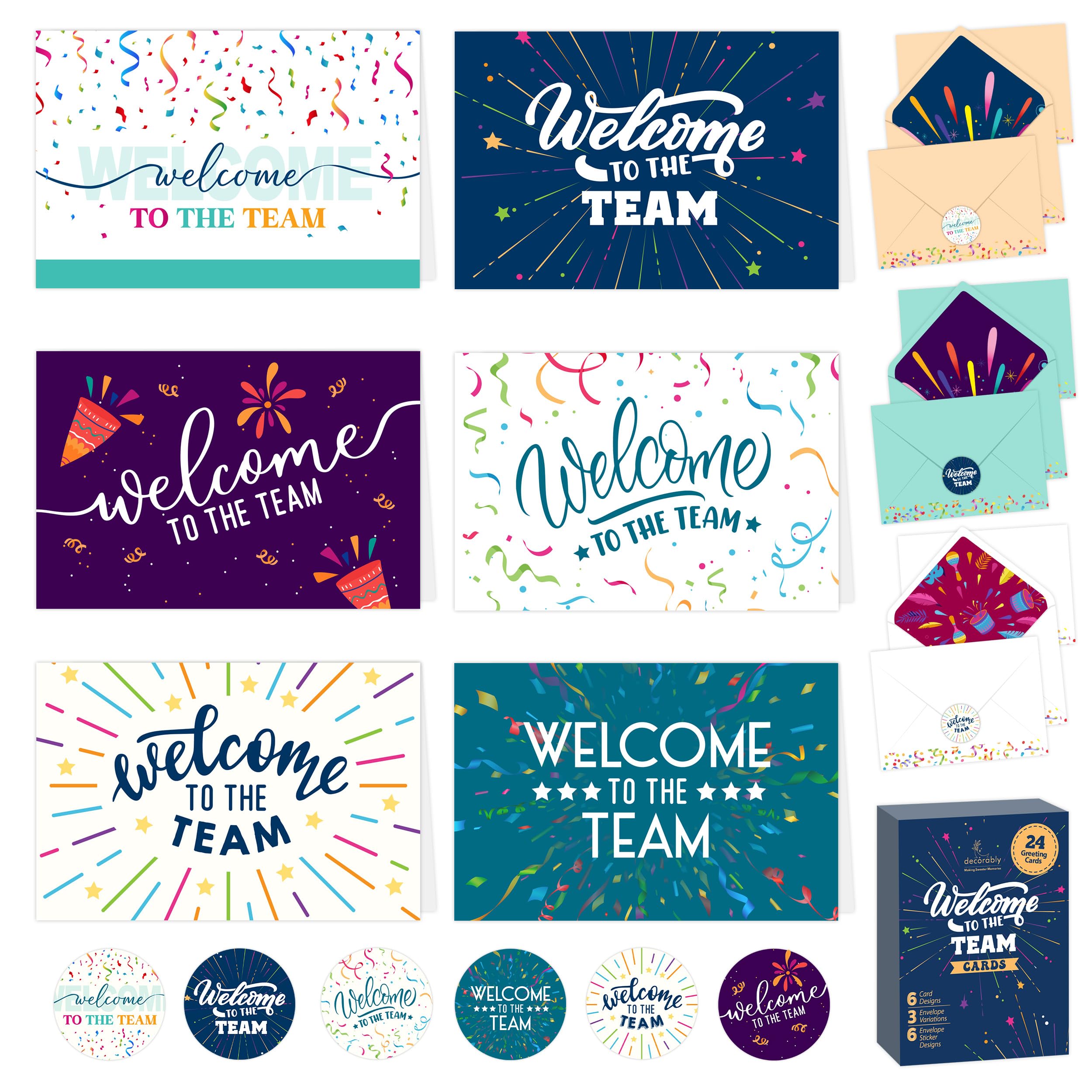 Decorably Work Cards with Envelopes & Stickers - 24 Pack Welcome To The Team Cards with Envelopes & Stickers, Blank Inside Welcome Cards for Employees, 6x4in Welcome To The Team Card, Welcome Card