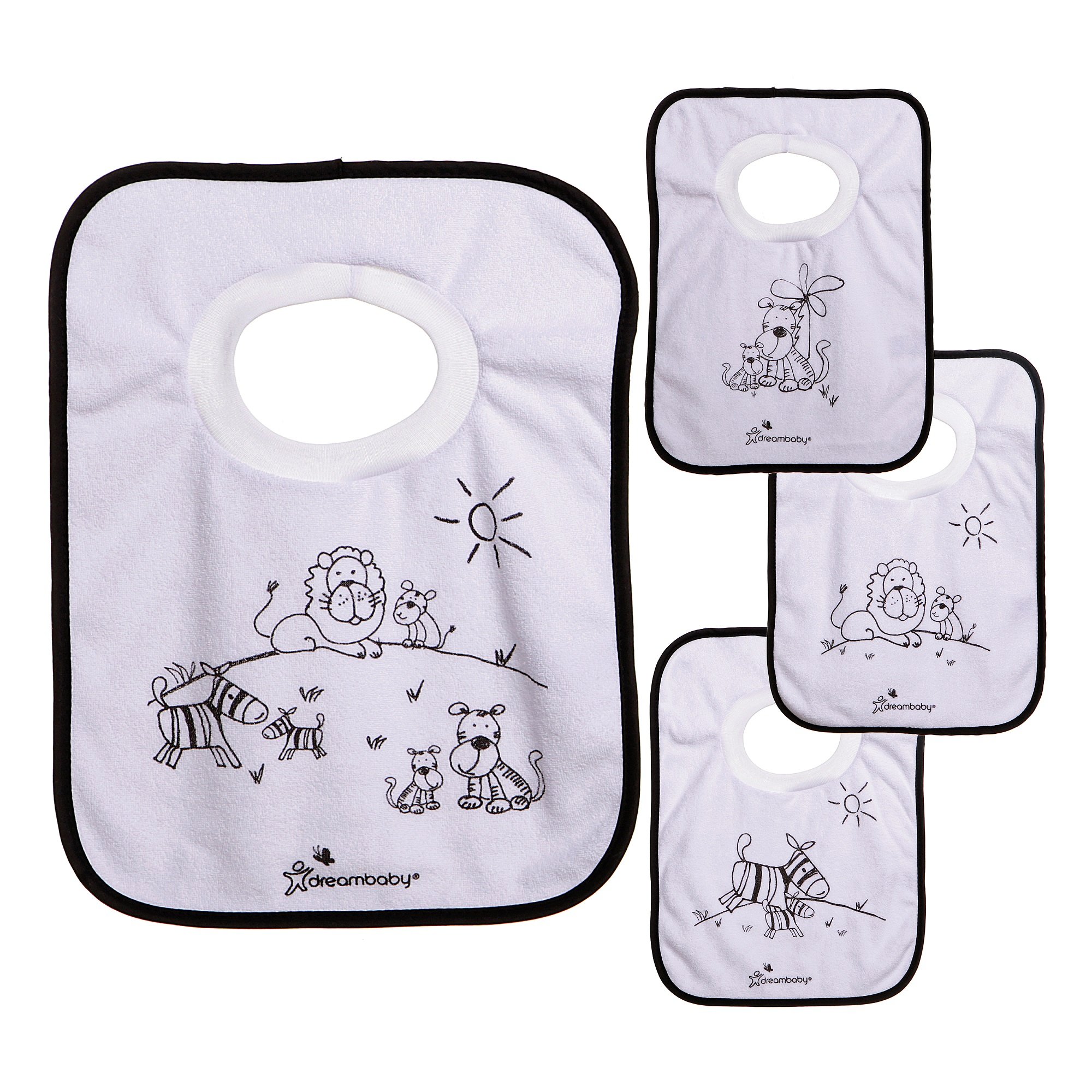 DreambabyTerry Cloth Pullover Baby Bibs - Super Absorbent for Feeding and Drooling Toddlers - Jungle, 4 PACK,L537