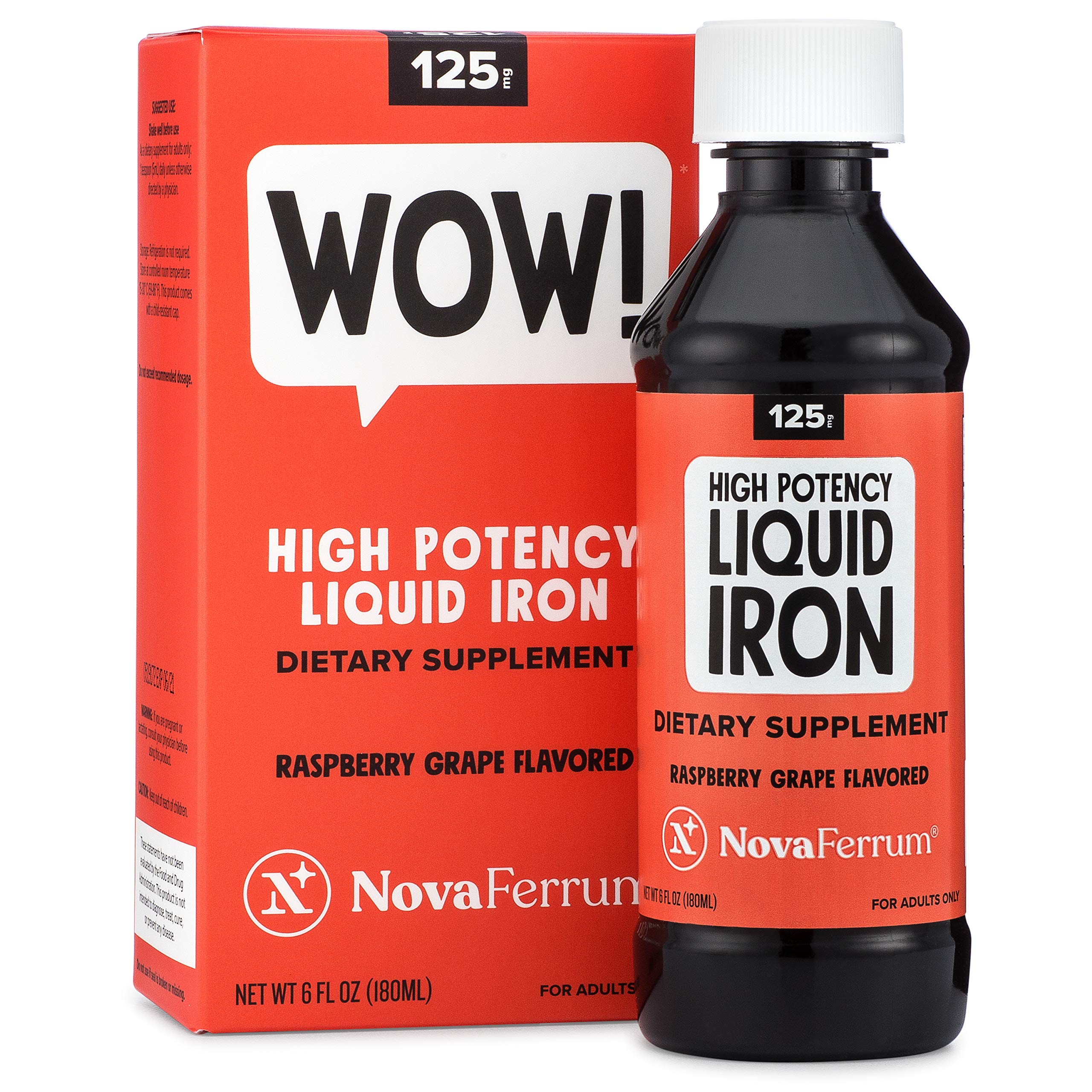 NovaFerrumWow | 125 High Potency Liquid Iron Supplement | Liquid Iron for Adults | Iron Deficiency | 125mg of Iron Per 5mL Dose | Vegan Verified | Gluten Free Certified | Sugar Free