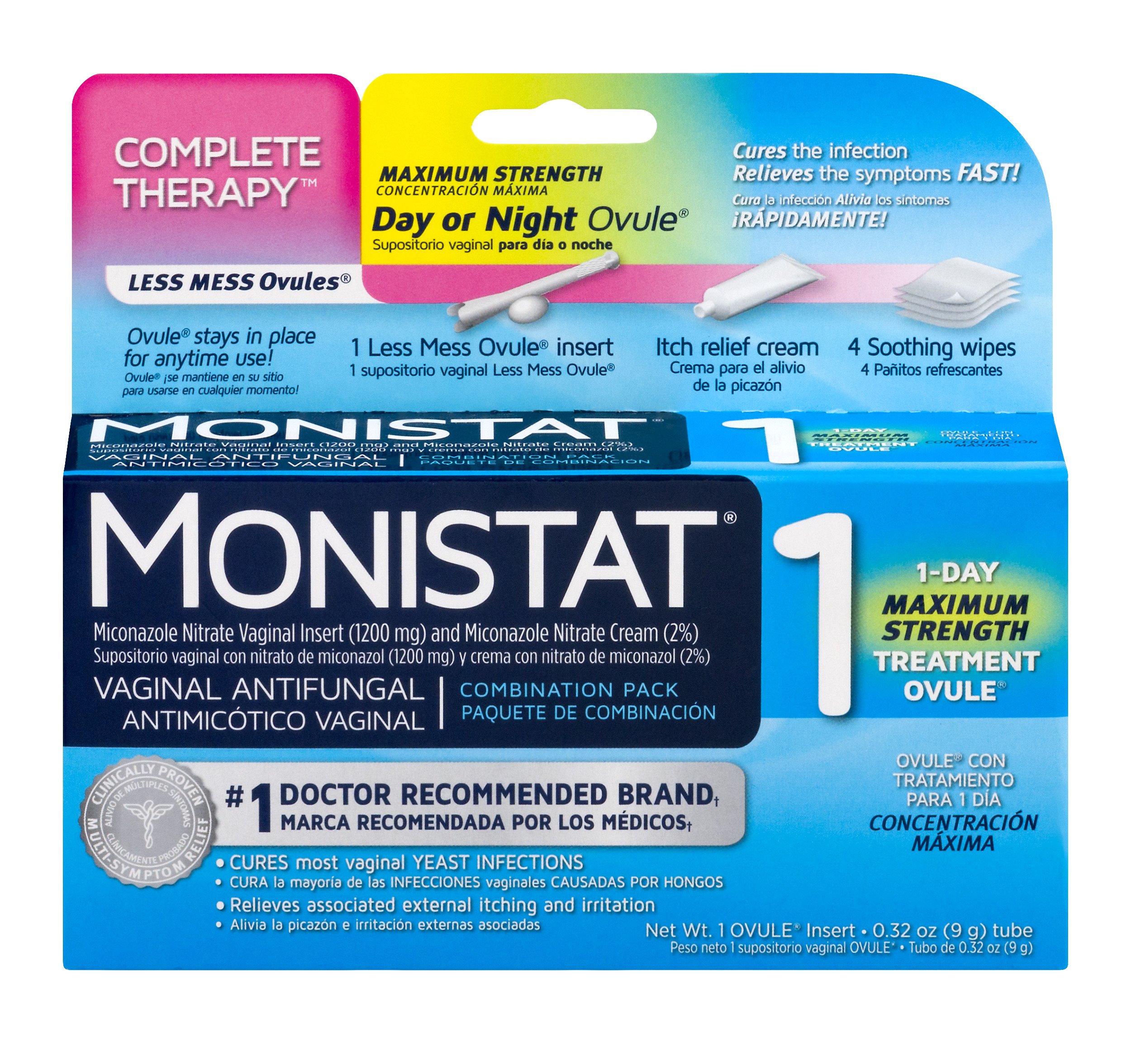 Monistat 1 Complete Therapy Vaginal Antifungal 1-Day Maximum Strength Treatment Ovule Combination Pack