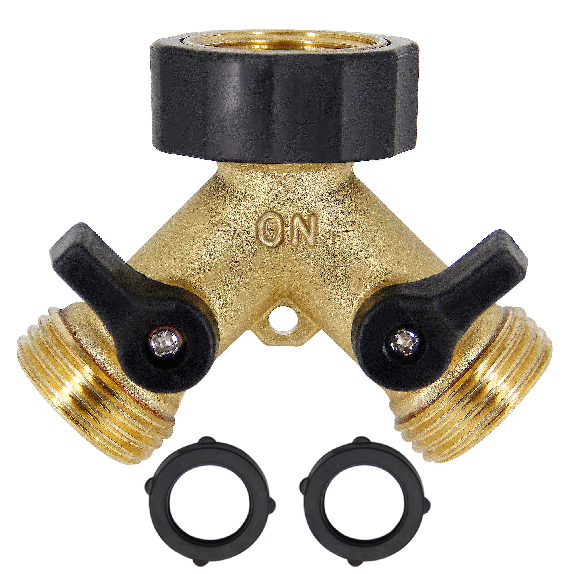 2 Way Brass Hose Splitter, 3/4" Brass Hose Connectors, Y Connector Garden Hose Adapter Connector, 1 Pack