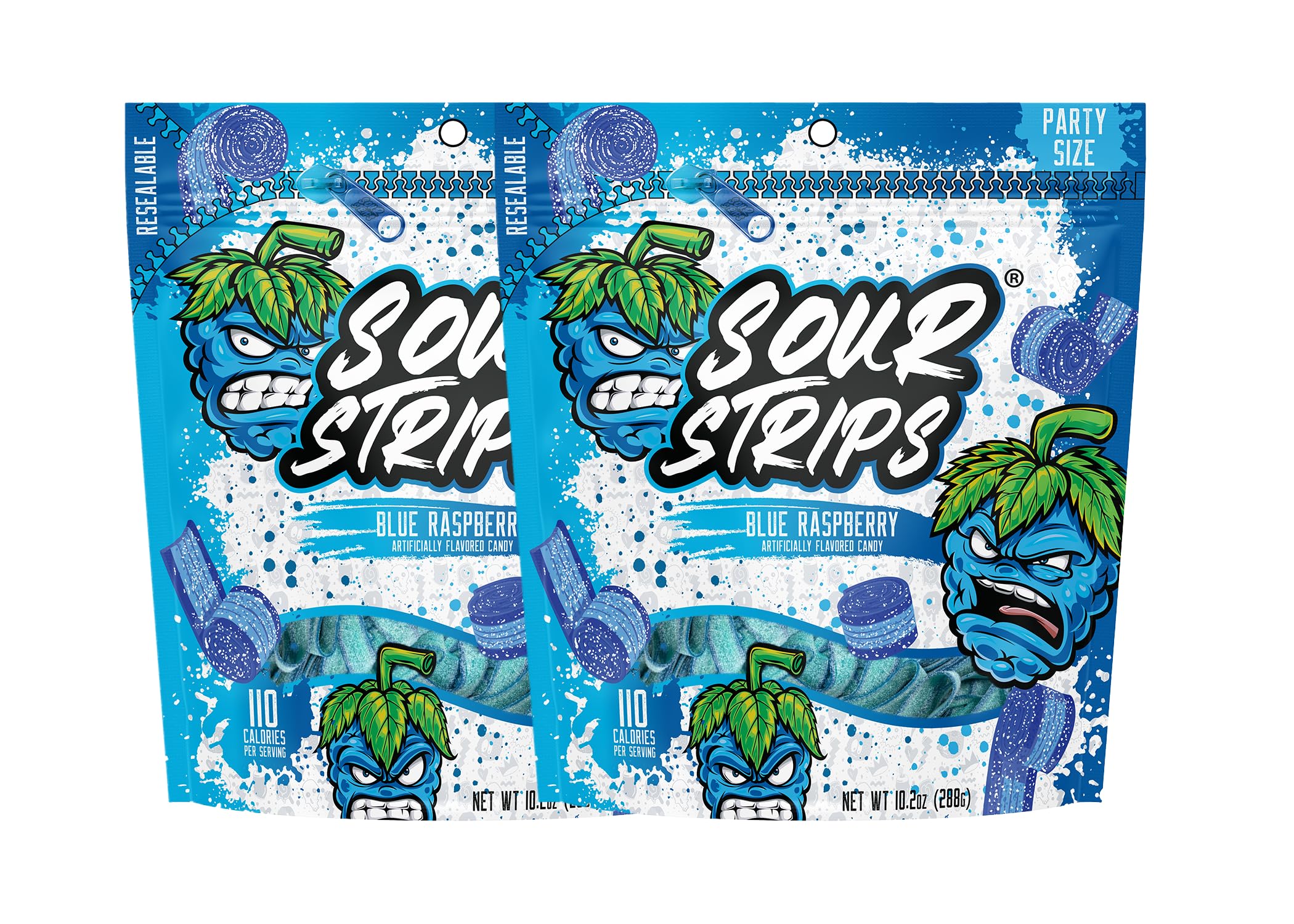 Sour Strips Flavored Sour Candy Strips, Deliciously Sour Chewy Candy Belts, Vegetarian Candies, Party Pack 2-Pack (Blue Raspberry Party Pack)