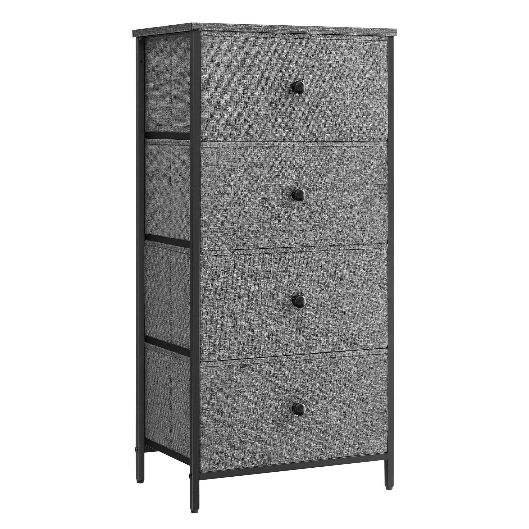 SONGMICS Bedroom, Fabric Dresser with 4 Metal Frame, Small Chest of Drawers, 11.8" D x 17.7" W x 36.1" H,Grey